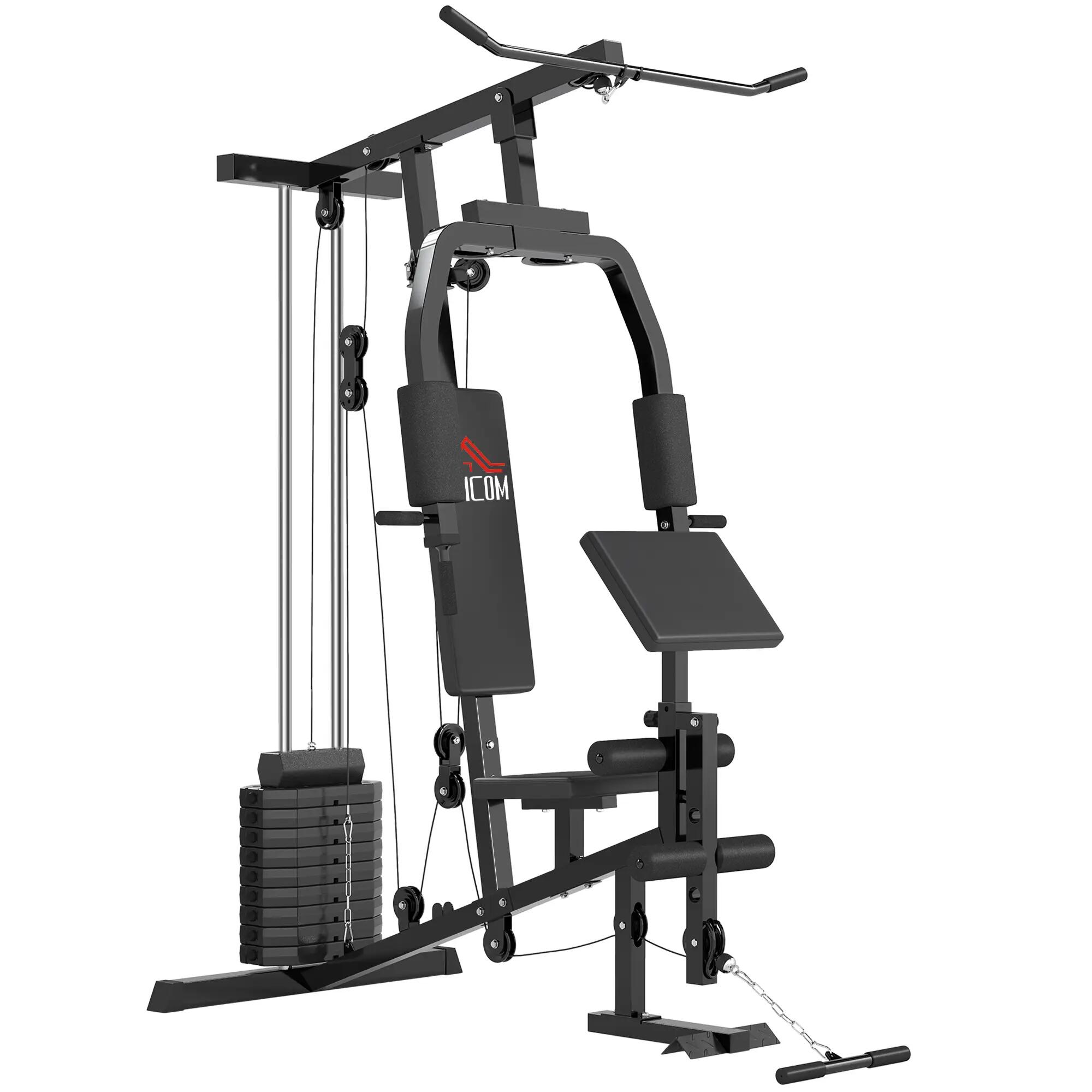 Appareil de musculation multi-stations avec étriers pour les jambes, poulies et 2/8