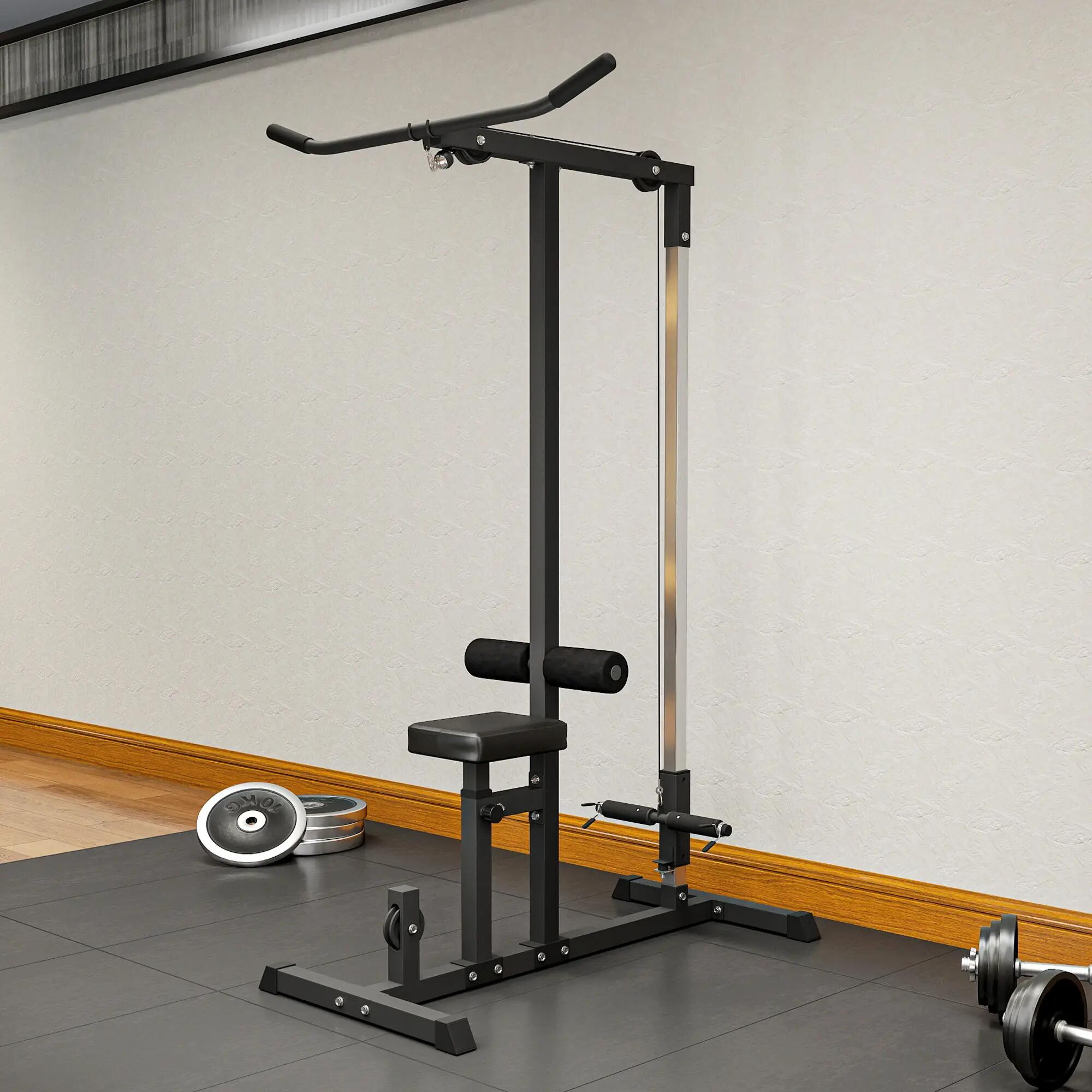 Rack de musculation avec poulie, siège réglable et plusieurs positions de câble, 4/9