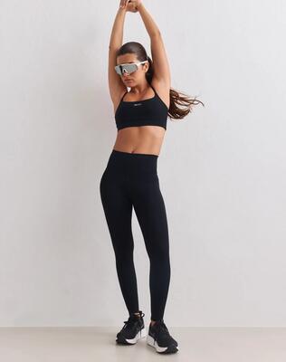 Dames training legging hoge taille taillebandzakje sculpting fit zwart