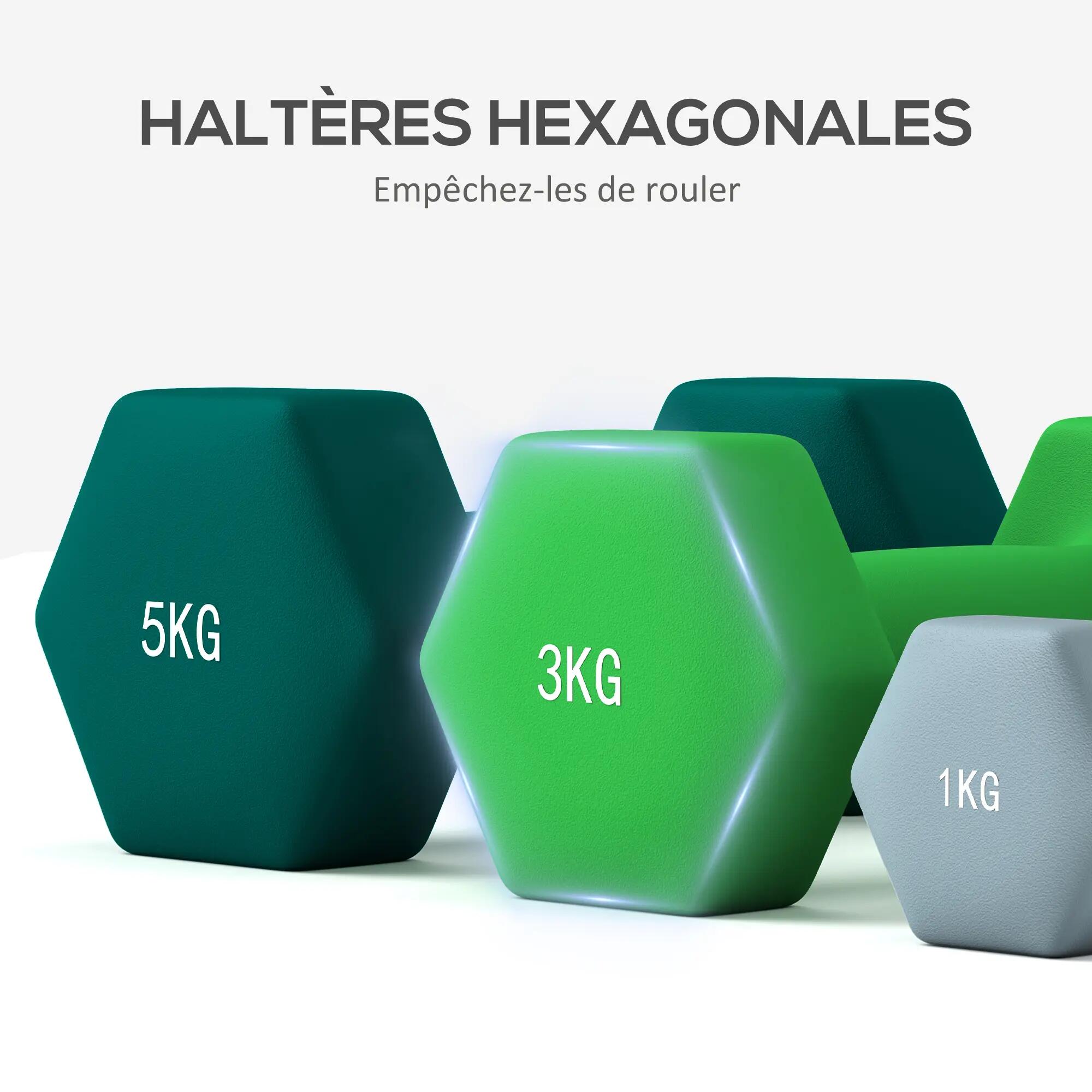 Lot d'haltères hexagonaux, haltères musculation, 2 x 1 kg, 2 x 3 kg, 2 x 5 kg, a 9/9