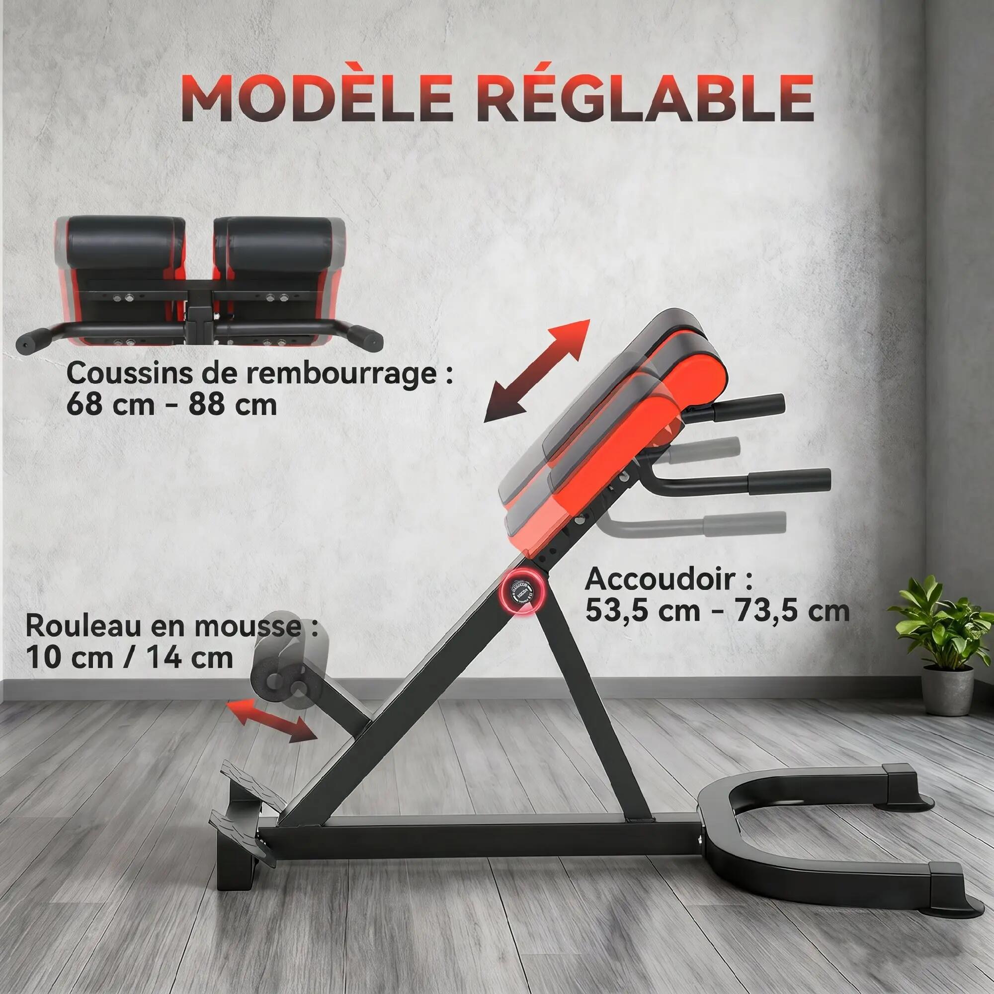 Banc de Musculation Réglable 5 Niveaux, Chaise Romaine avec Rouleaux en Mousse D 8/9