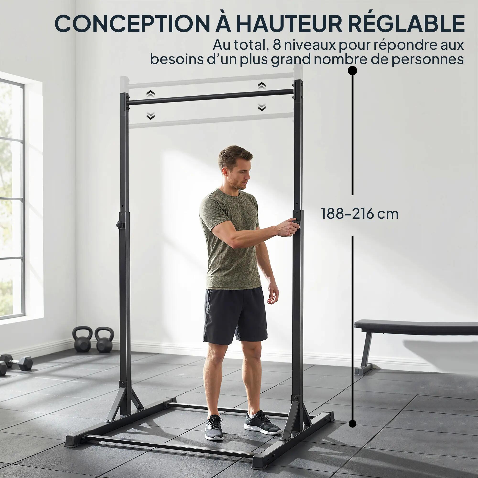 Station de musculation et barre de traction power tower 200 kg avec 8 niveaux de 6/9