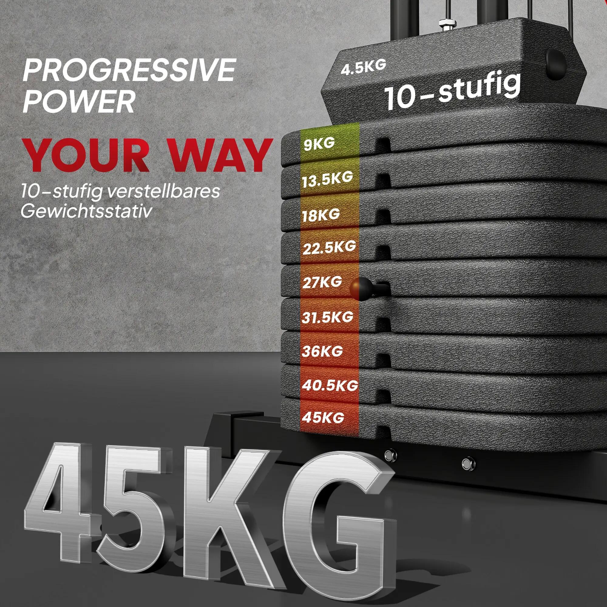 Station de fitness à domicile avec blocs de poids de 45 kg, poulie à câble, stat 7/9