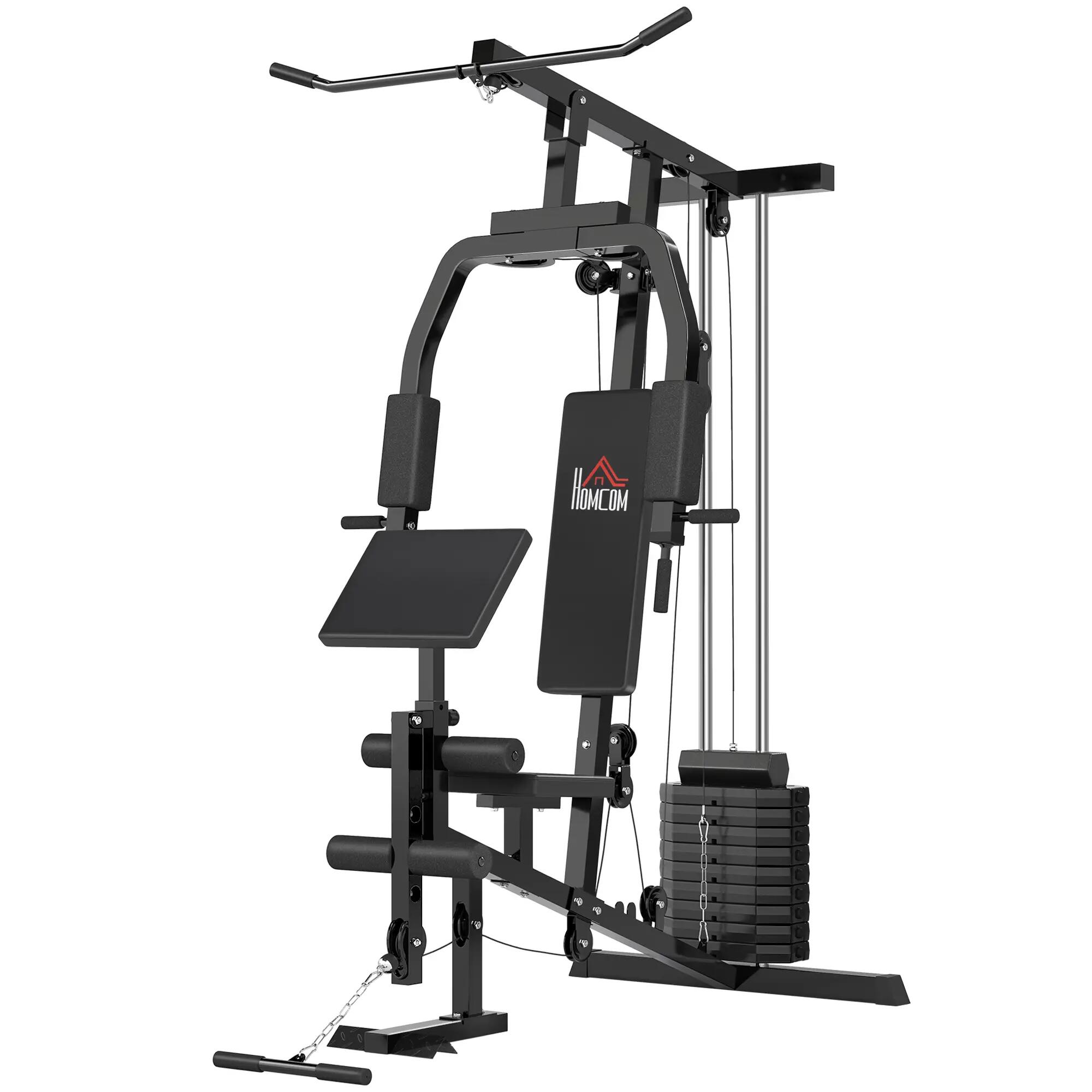 Appareil de musculation multi-stations avec étriers pour les jambes, poulies et 8/8