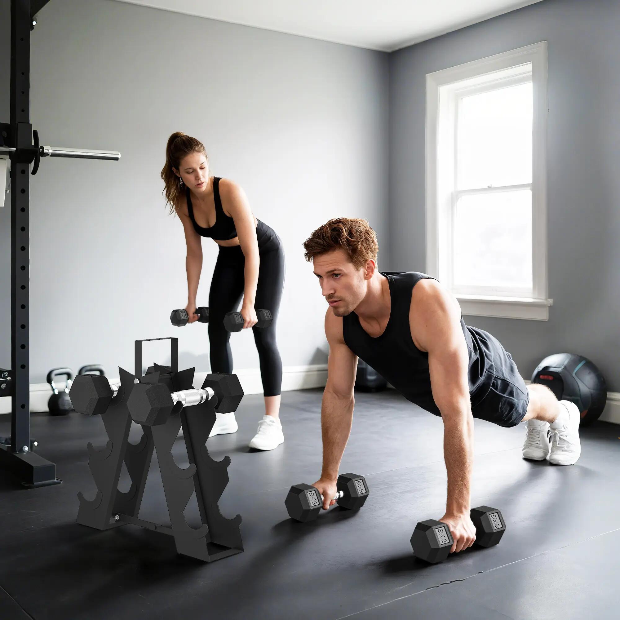 Ensemble d'haltères de musculation avec support en métal et poignées antidérapan 9/9