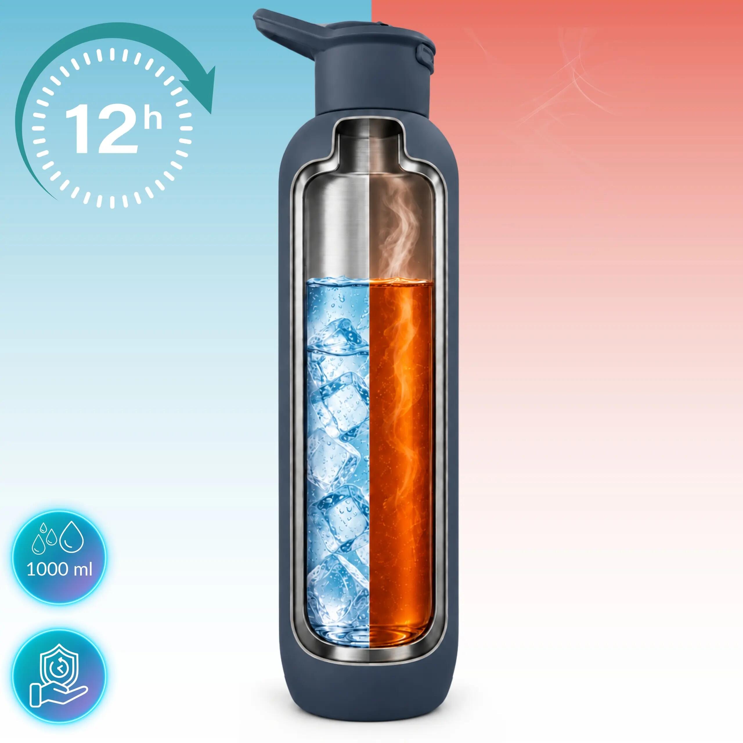 Rvs thermosfles 1 liter met automatische drinktuit 5/14
