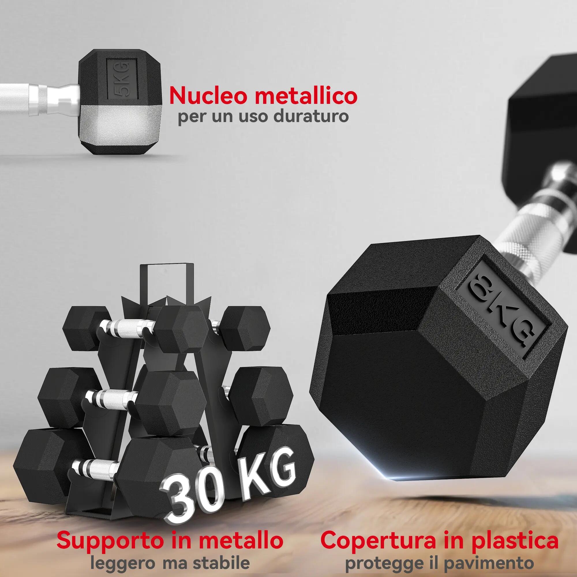 Ensemble d'haltères de musculation avec support en métal et poignées antidérapan 8/9