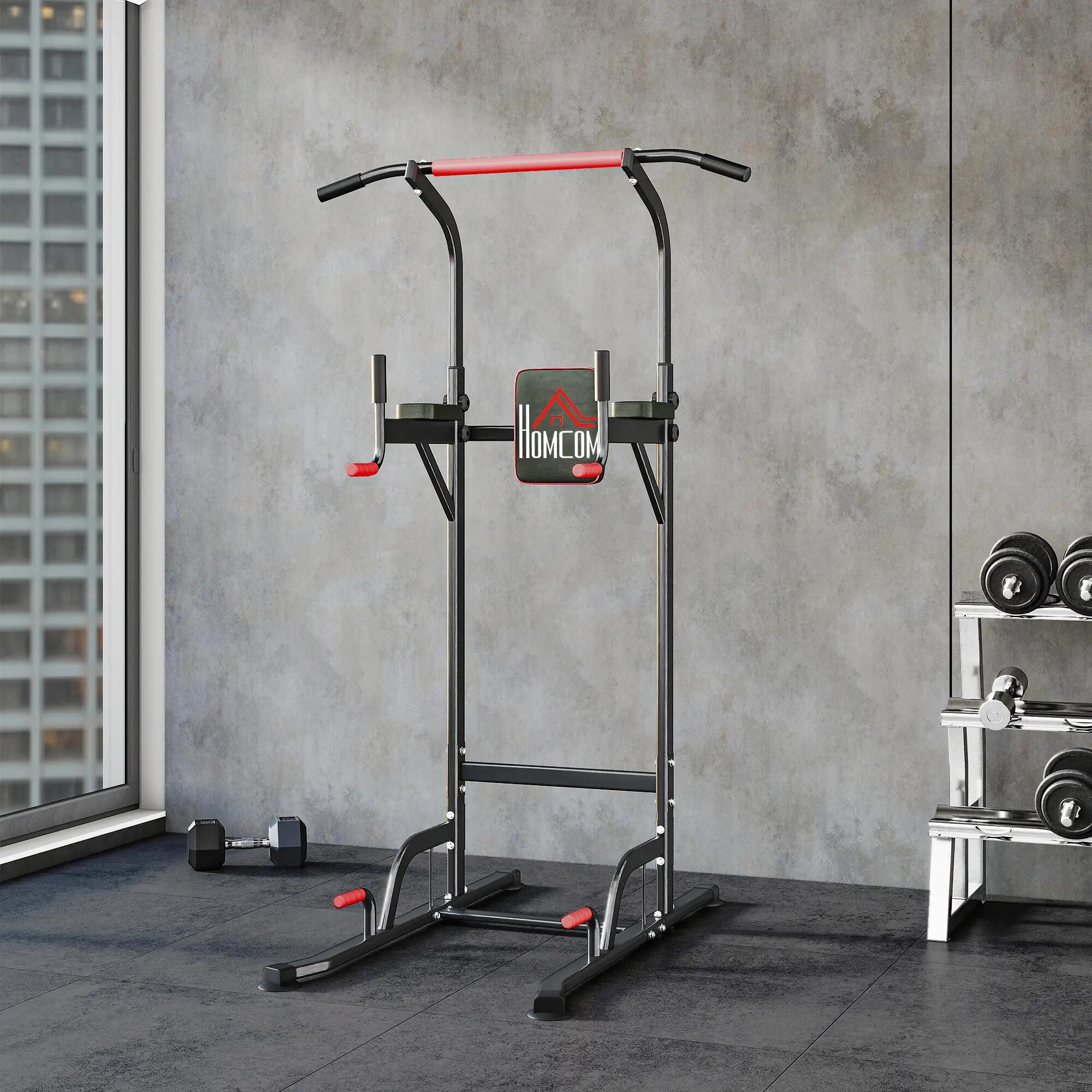 Station de dips Power Tower réglable en hauteur avec barre de traction, ventouse 4/9