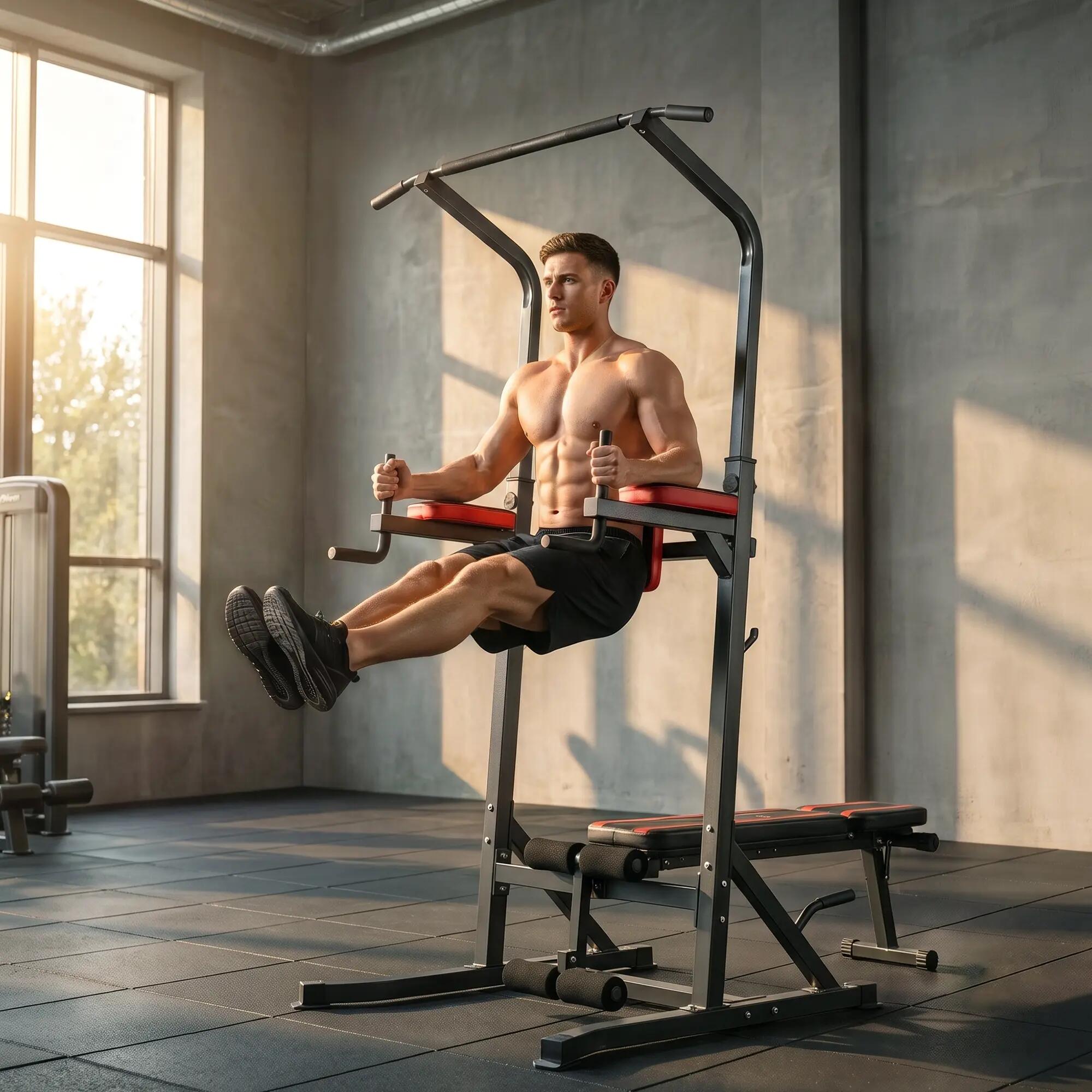 Station de musculation pliable avec hauteur réglable, barre de traction et banc 4/9