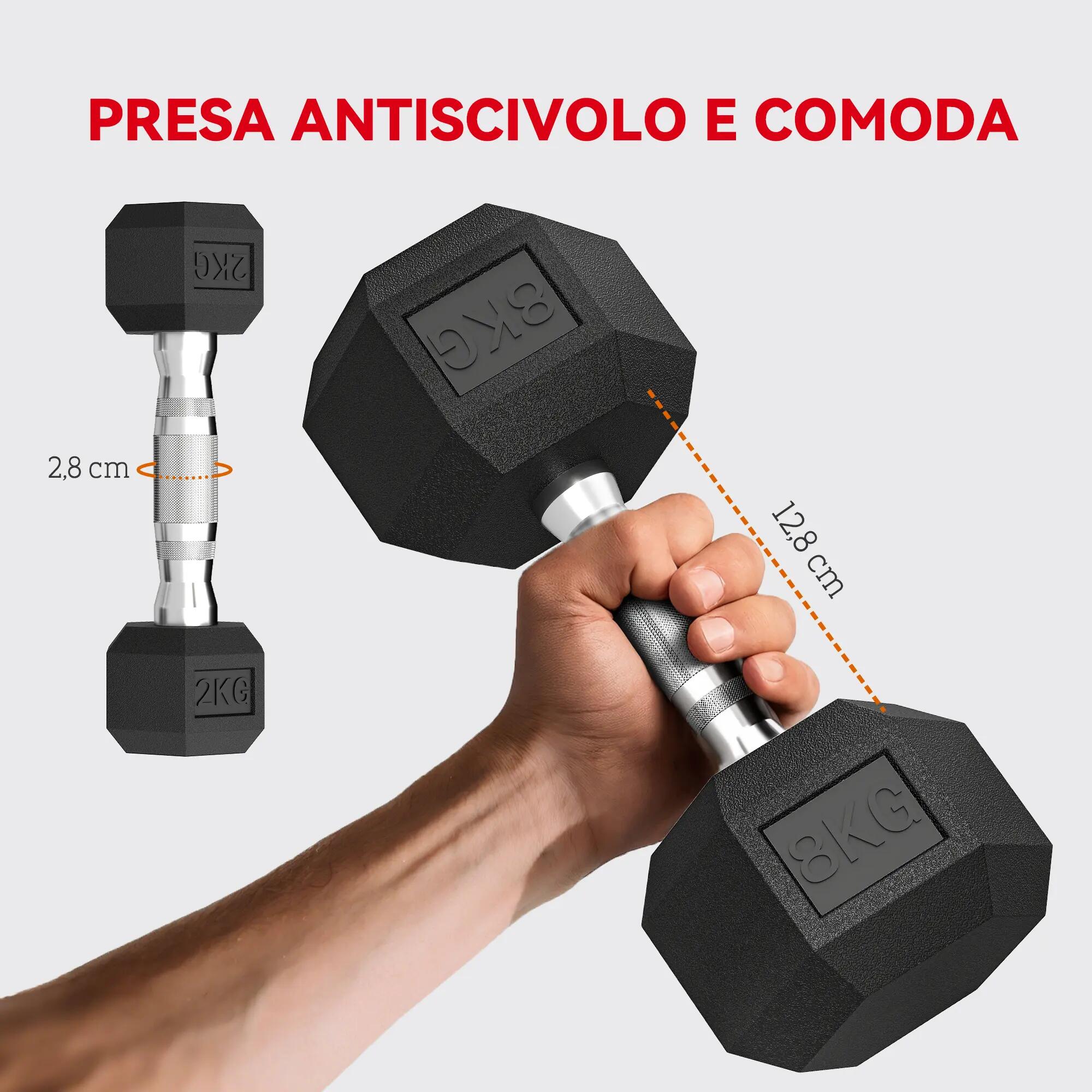 Ensemble d'haltères de musculation avec support en métal et poignées antidérapan 7/9