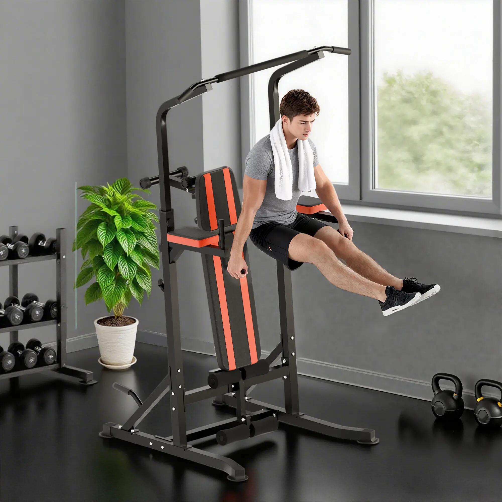 Station de musculation pliable avec hauteur réglable, barre de traction et banc 3/9