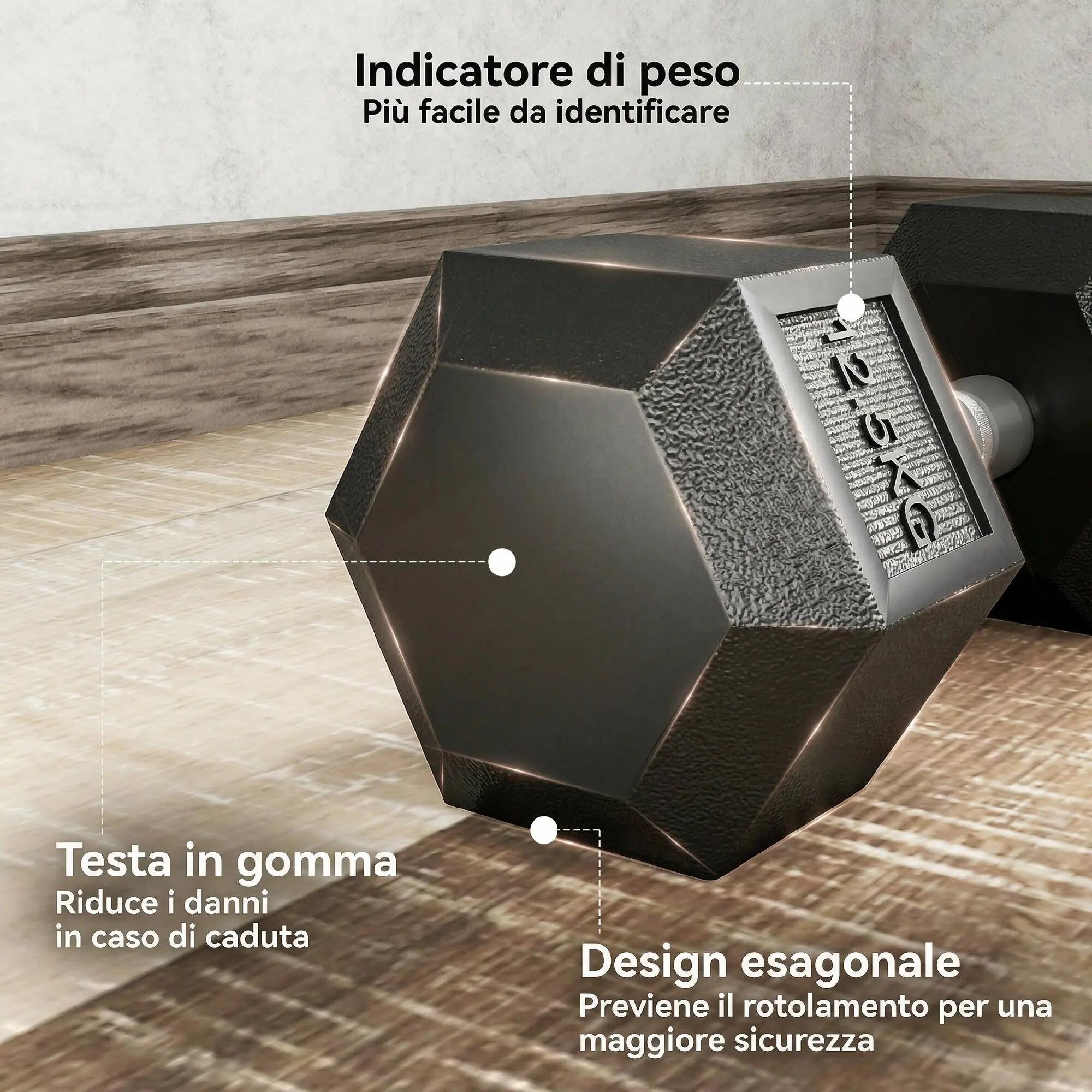 Ensemble de 2 haltères hexagonales de 12,5 kg, poids de musculation avec poignée 6/9