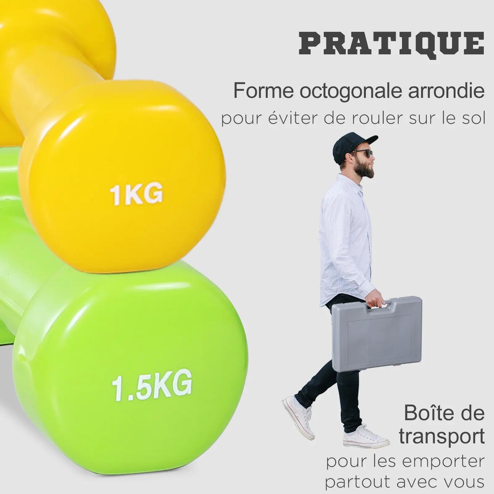 Ensemble d'haltères courtes total 10 Kg - paires de 0.5/1/1.5/2 Kg avec malette 8/9