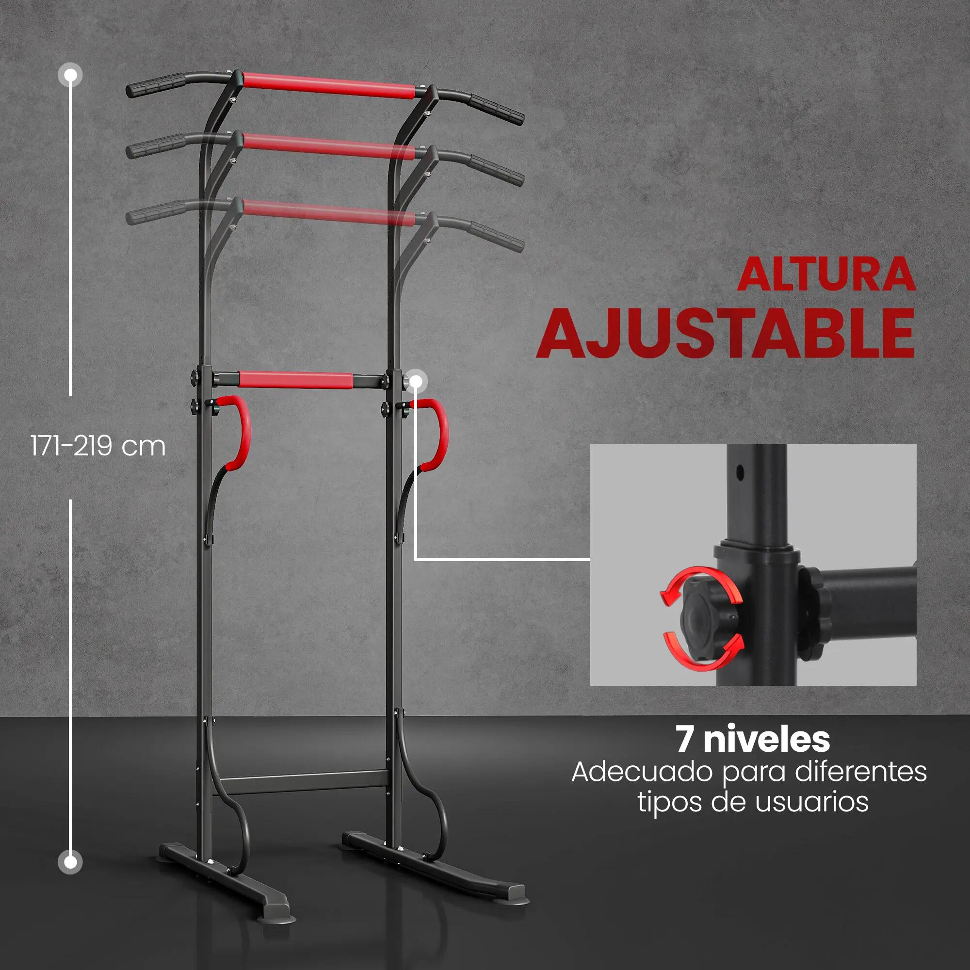 Barre de traction réglable en hauteur, station de dips robuste pour musculation 7/9