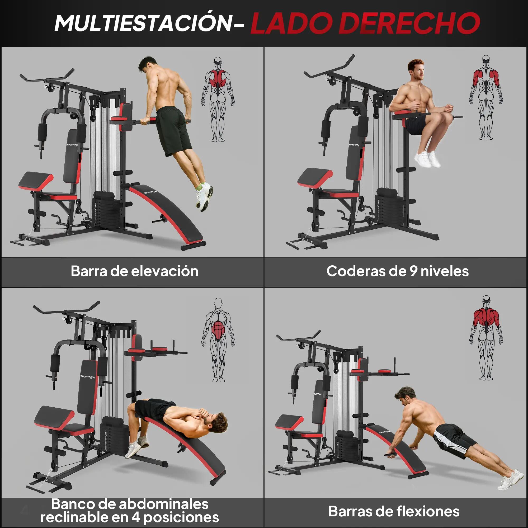 Appareil de musculation multifonctions avec disques de 45 kg, charge maximale 11 7/9