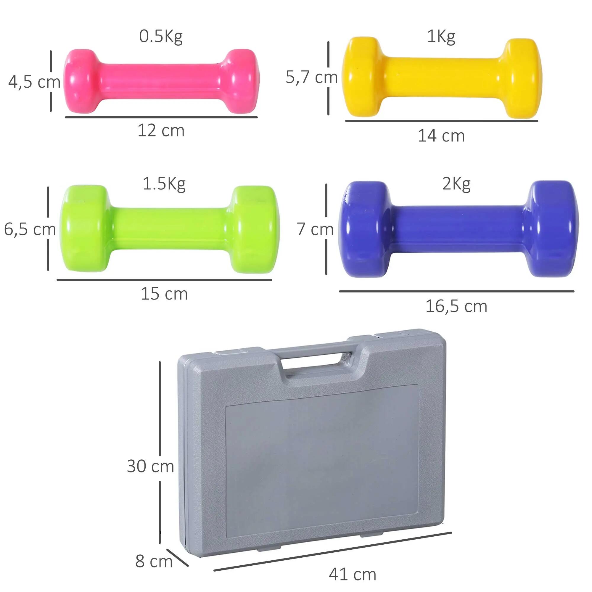 Ensemble d'haltères courtes total 10 Kg - paires de 0.5/1/1.5/2 Kg avec malette 5/9