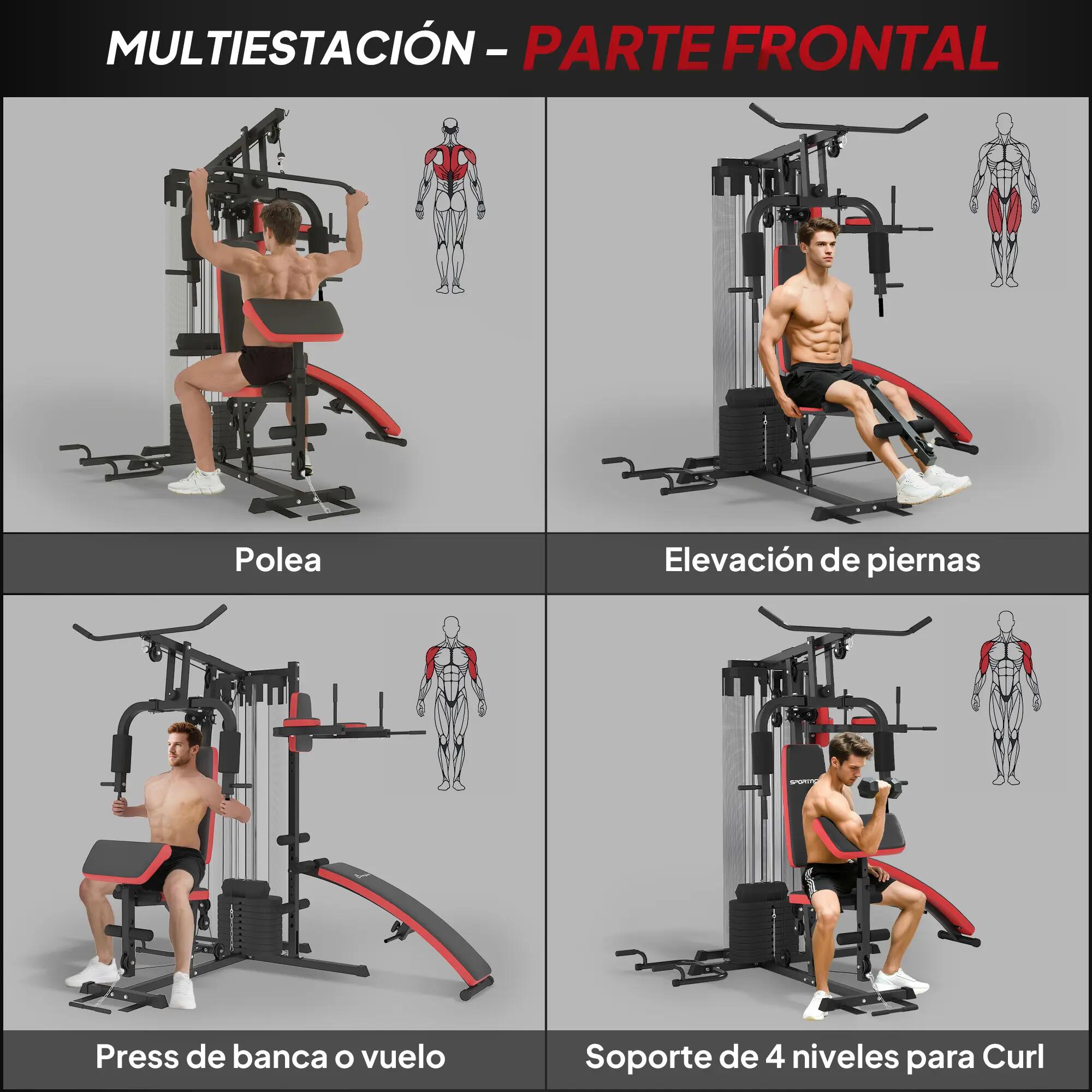 Appareil de musculation multifonctions avec disques de 45 kg, charge maximale 11 6/9