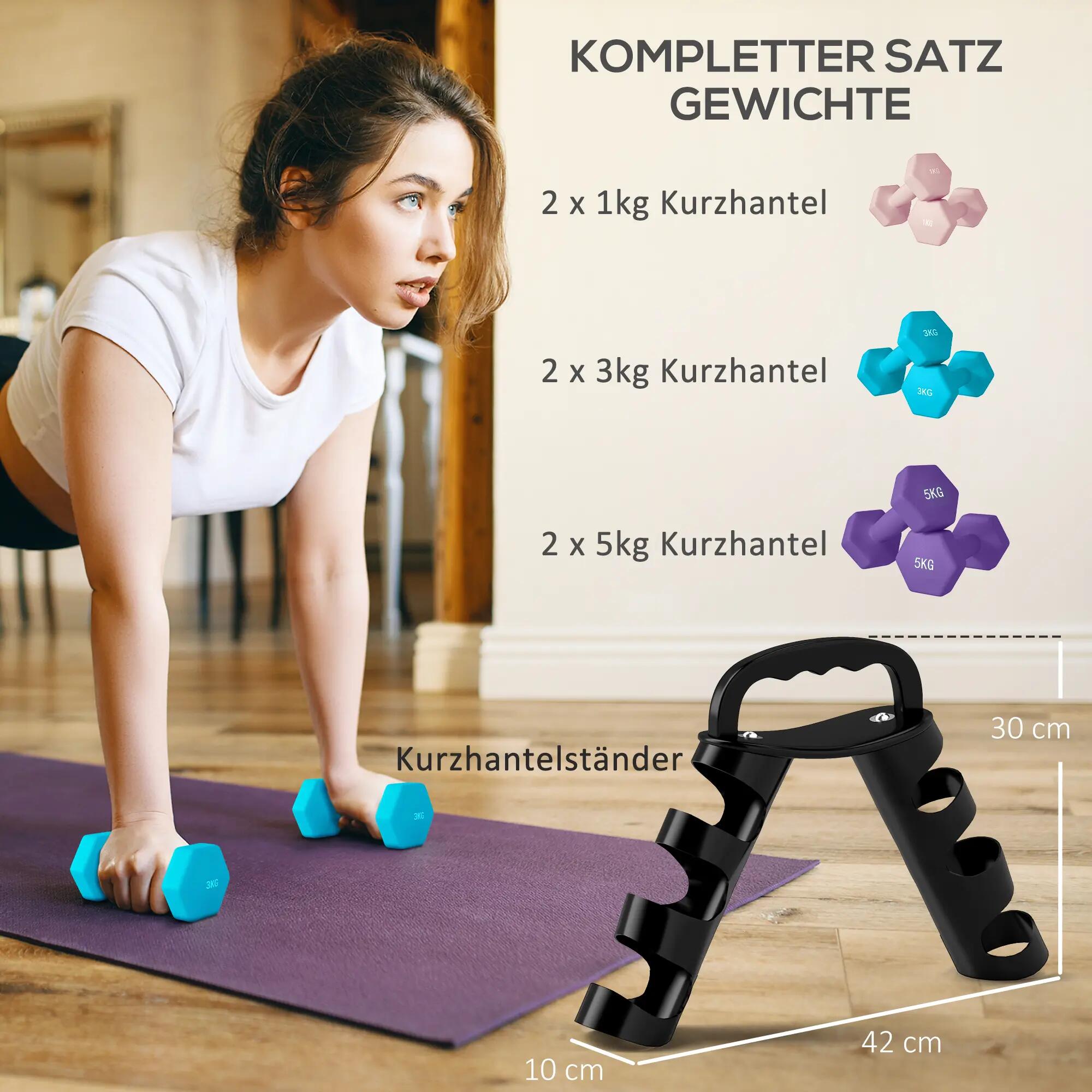 Ensemble d'haltères avec support de rangement, comprenant 6 haltères pour l'entr 6/9