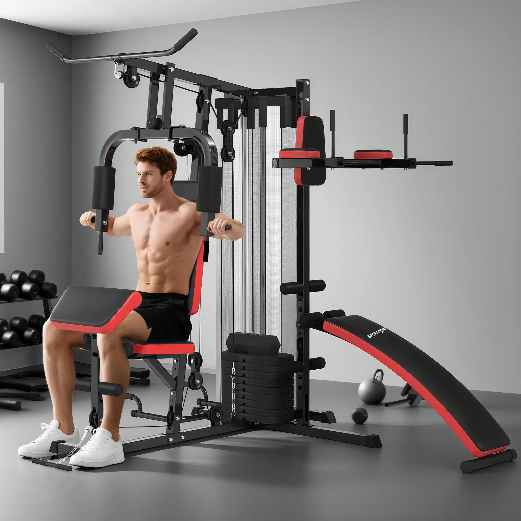 Appareil de musculation multifonctions avec disques de 45 kg, charge maximale 11 3/9
