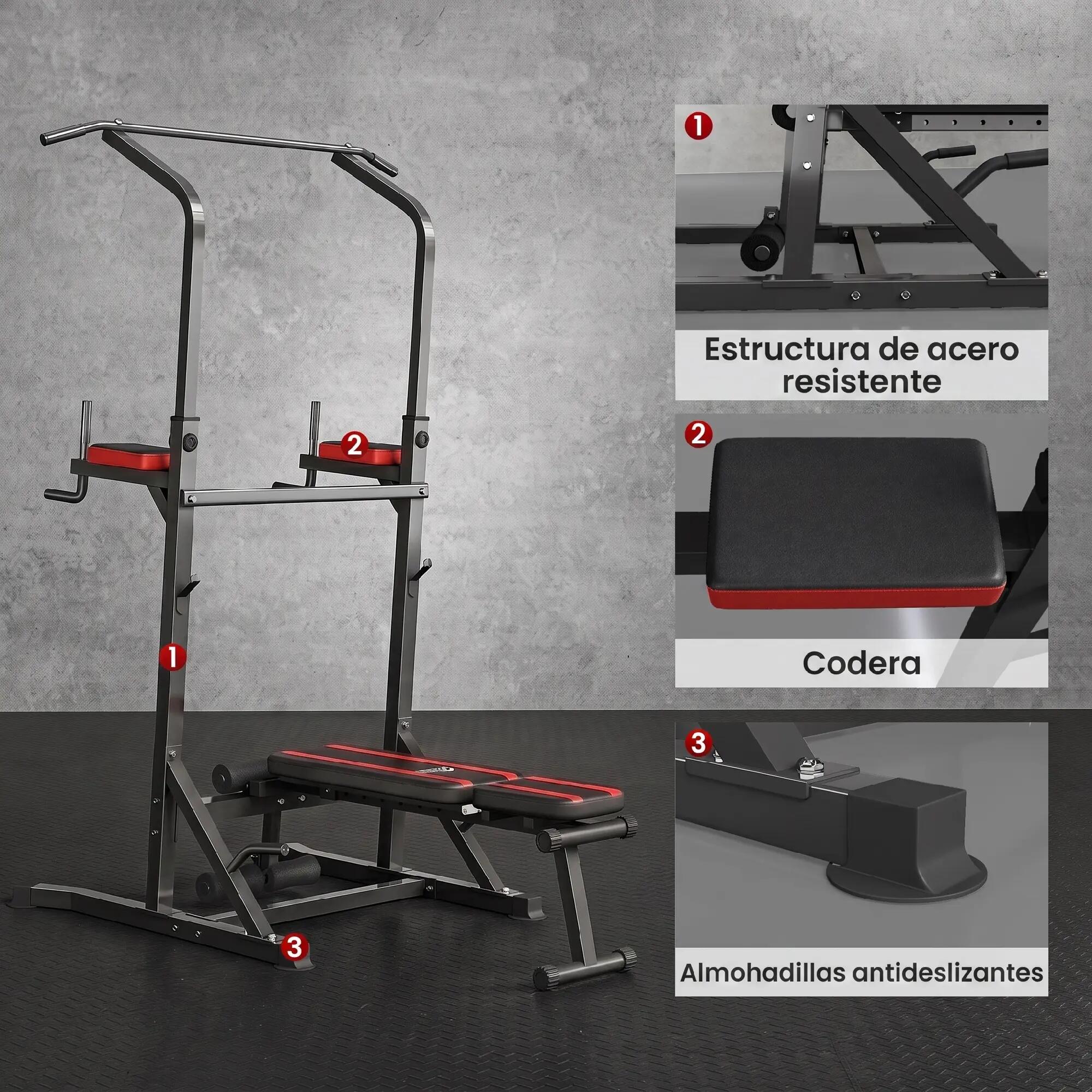 Station de musculation pliable avec hauteur réglable, barre de traction et banc 9/9