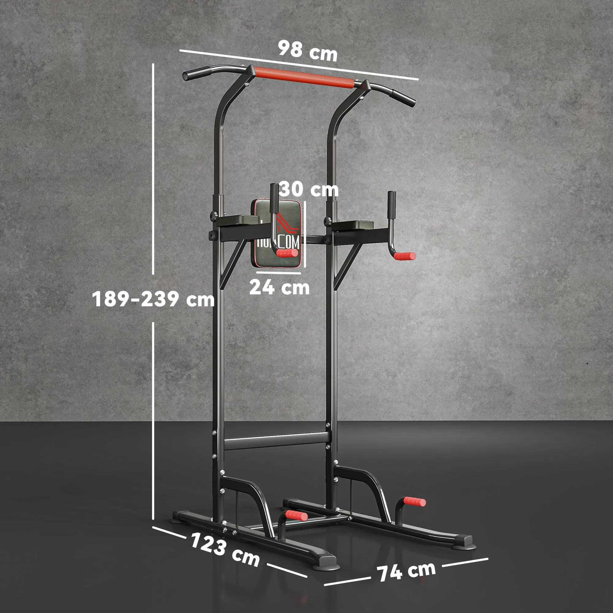 Station de dips Power Tower réglable en hauteur avec barre de traction, ventouse 5/9