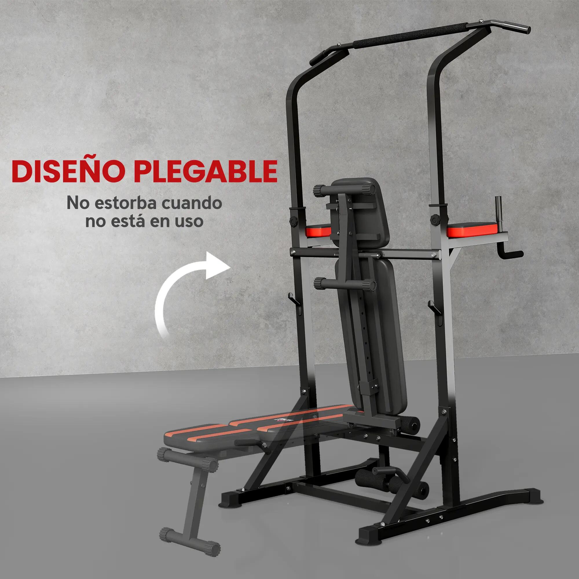 Station de musculation pliable avec hauteur réglable, barre de traction et banc 8/9