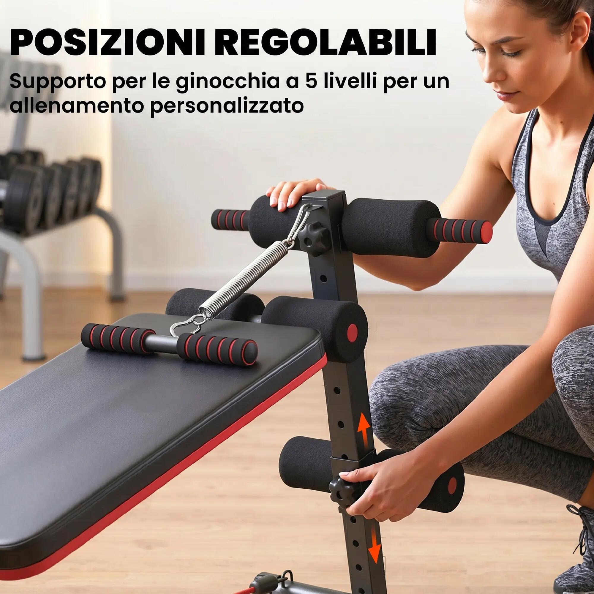 Banc abdominal pliable et réglable avec rameur et 2 cordes, acier 51 x 137 x 50- 7/9