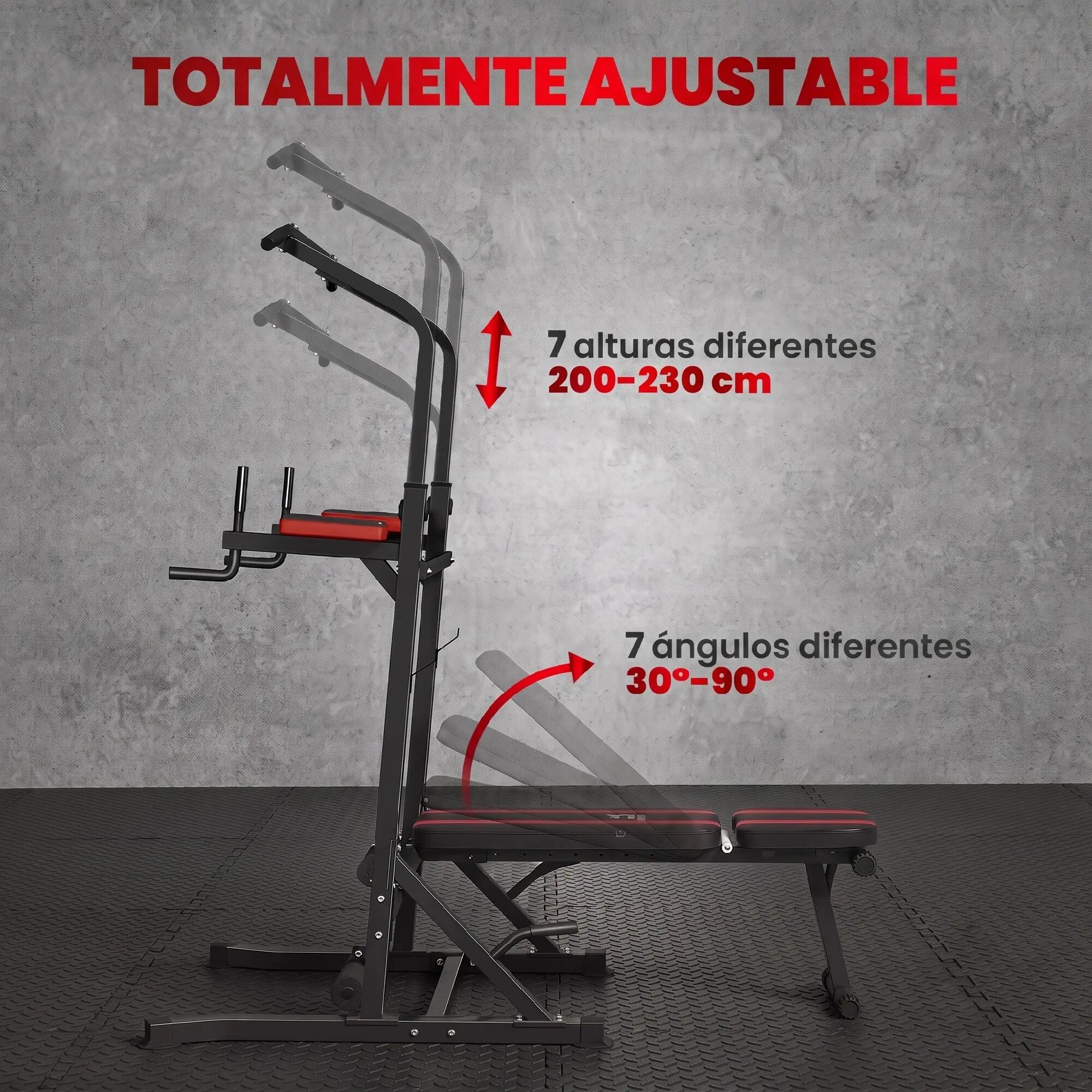 Station de musculation pliable avec hauteur réglable, barre de traction et banc 7/9