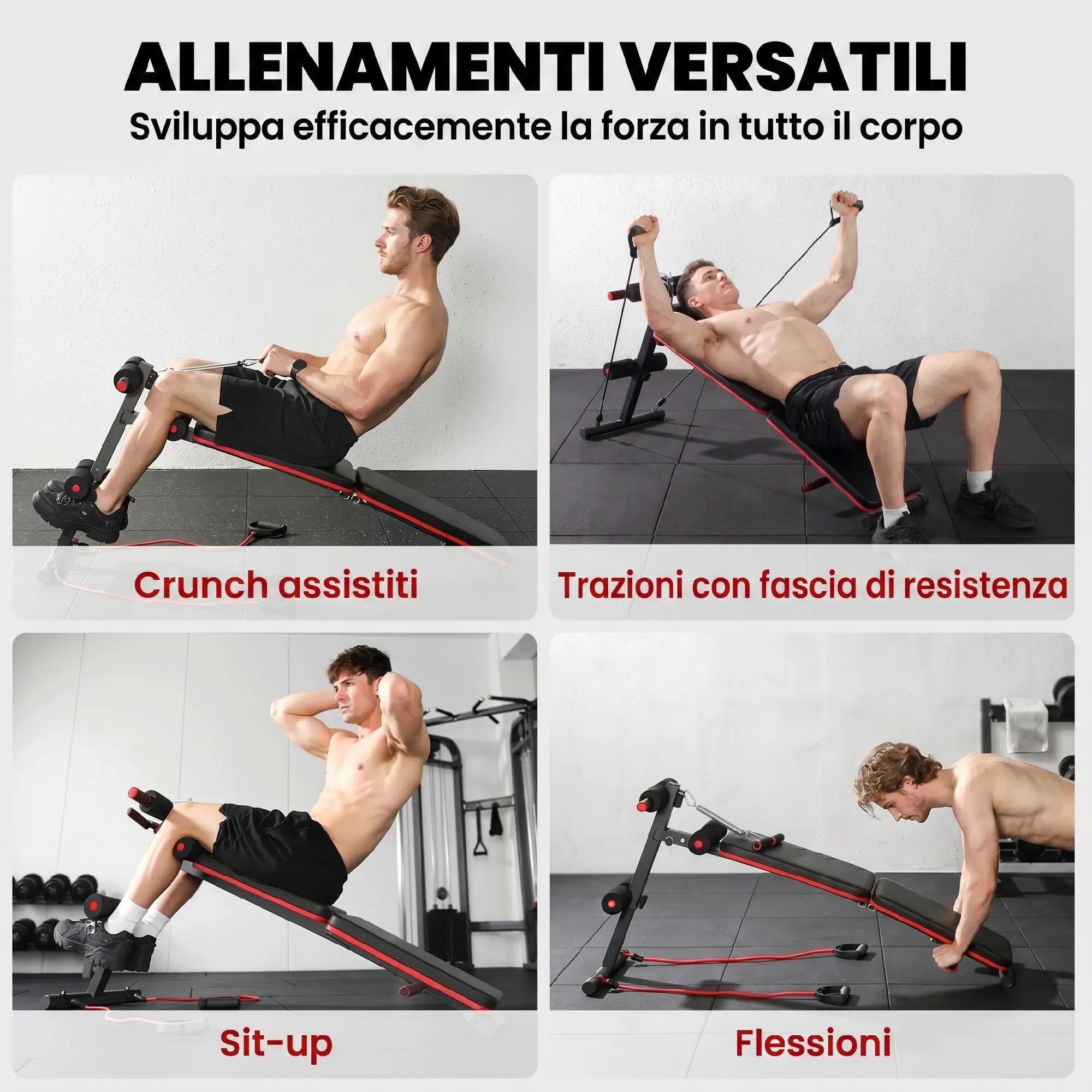 Banc abdominal pliable et réglable avec rameur et 2 cordes, acier 51 x 137 x 50- 6/9