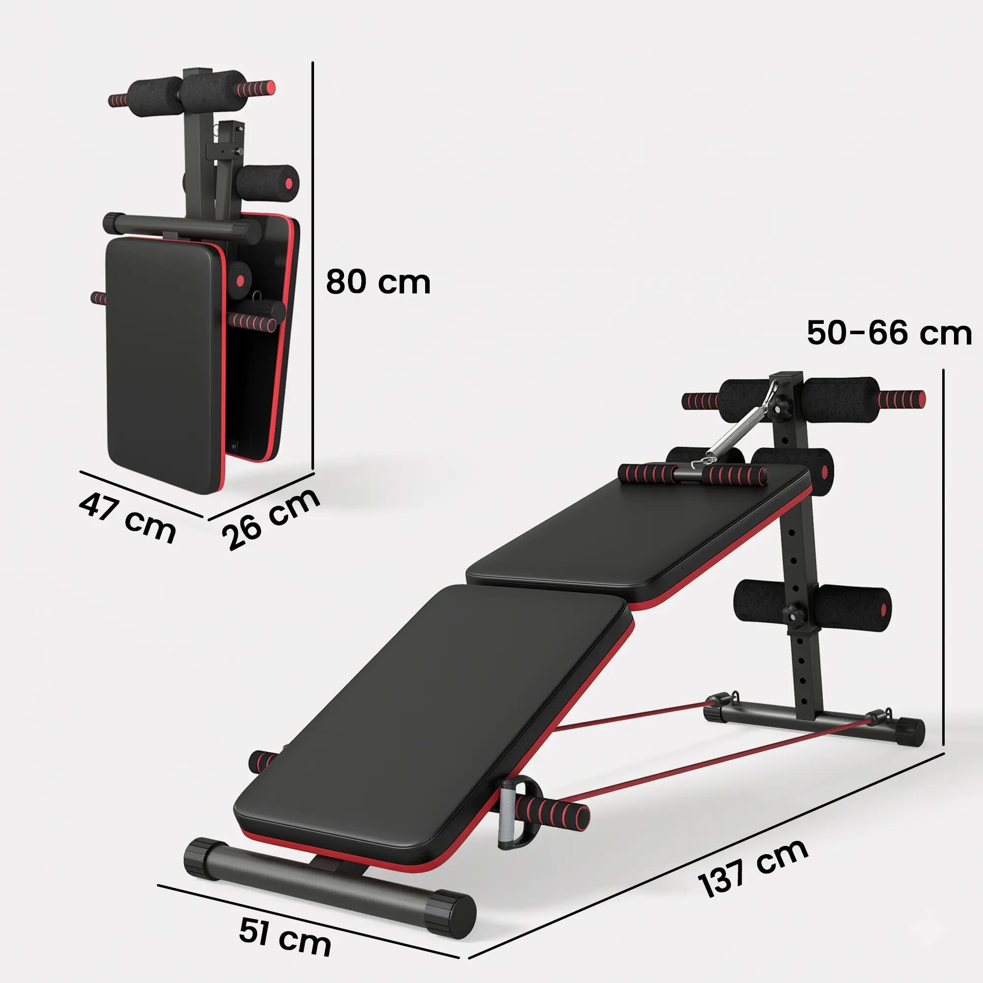 Banc abdominal pliable et réglable avec rameur et 2 cordes, acier 51 x 137 x 50- 5/9