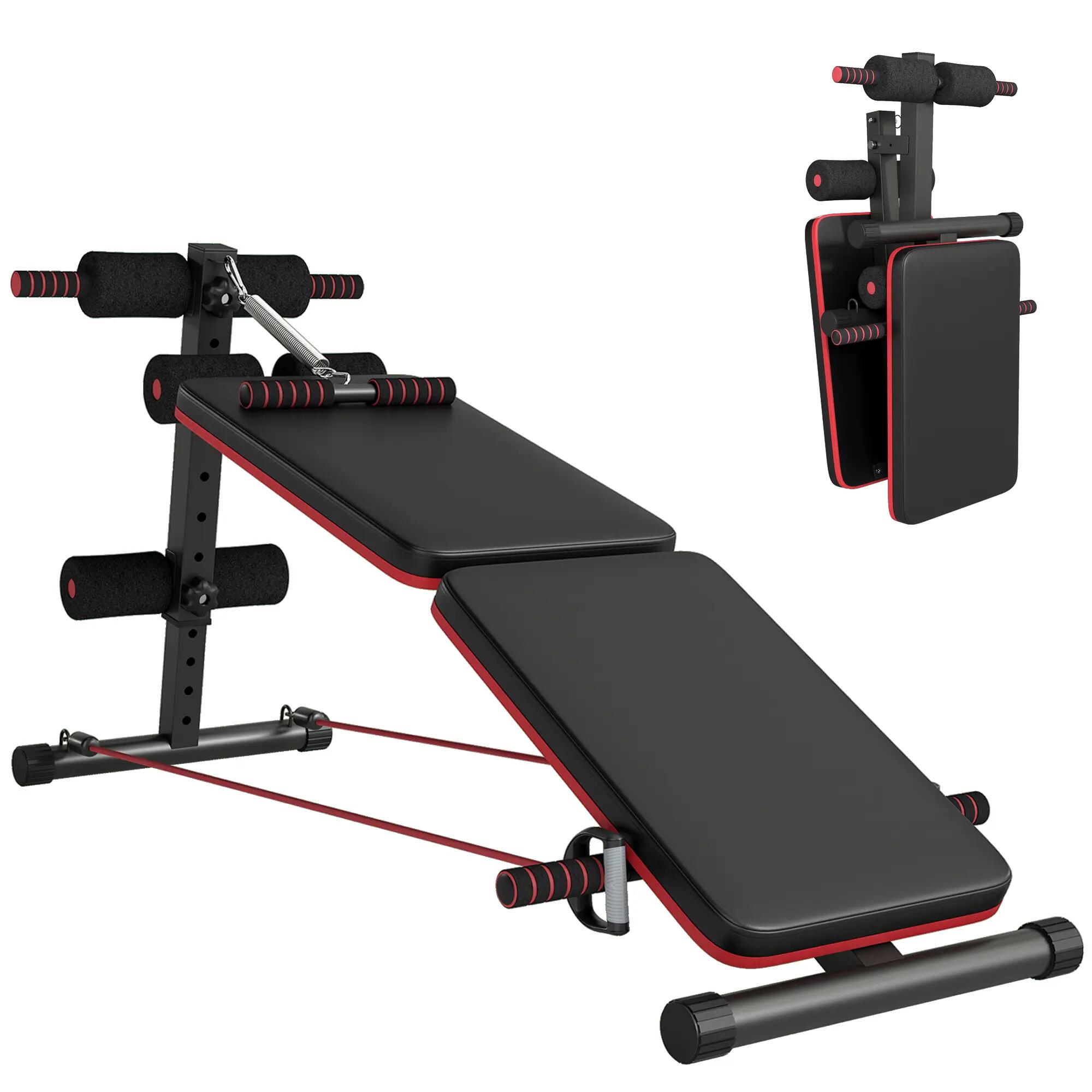 Banc abdominal pliable et réglable avec rameur et 2 cordes, acier 51 x 137 x 50- 2/9