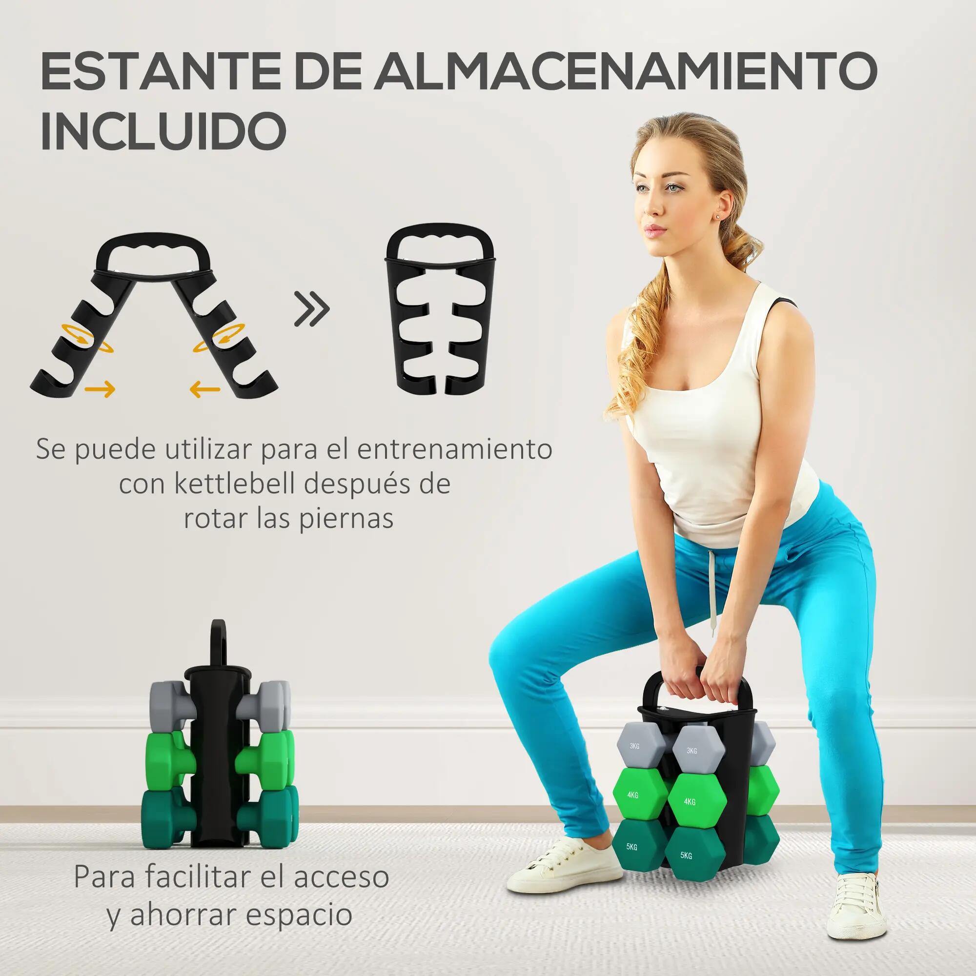 Ensemble d'haltères (2 x 3 kg, 2 x 4 kg, 2 x 5 kg) avec support de rangement pou 7/9