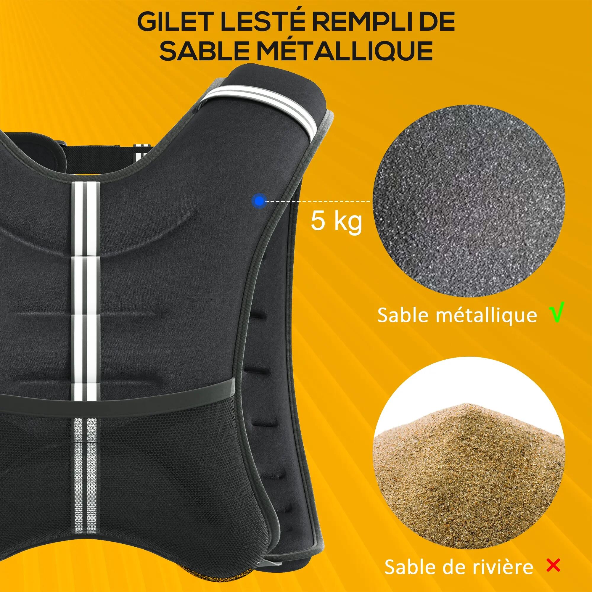 Gilet lesté de 5 kg, veste lestée, pour homme et femme, avec poche de rangement, 7/9