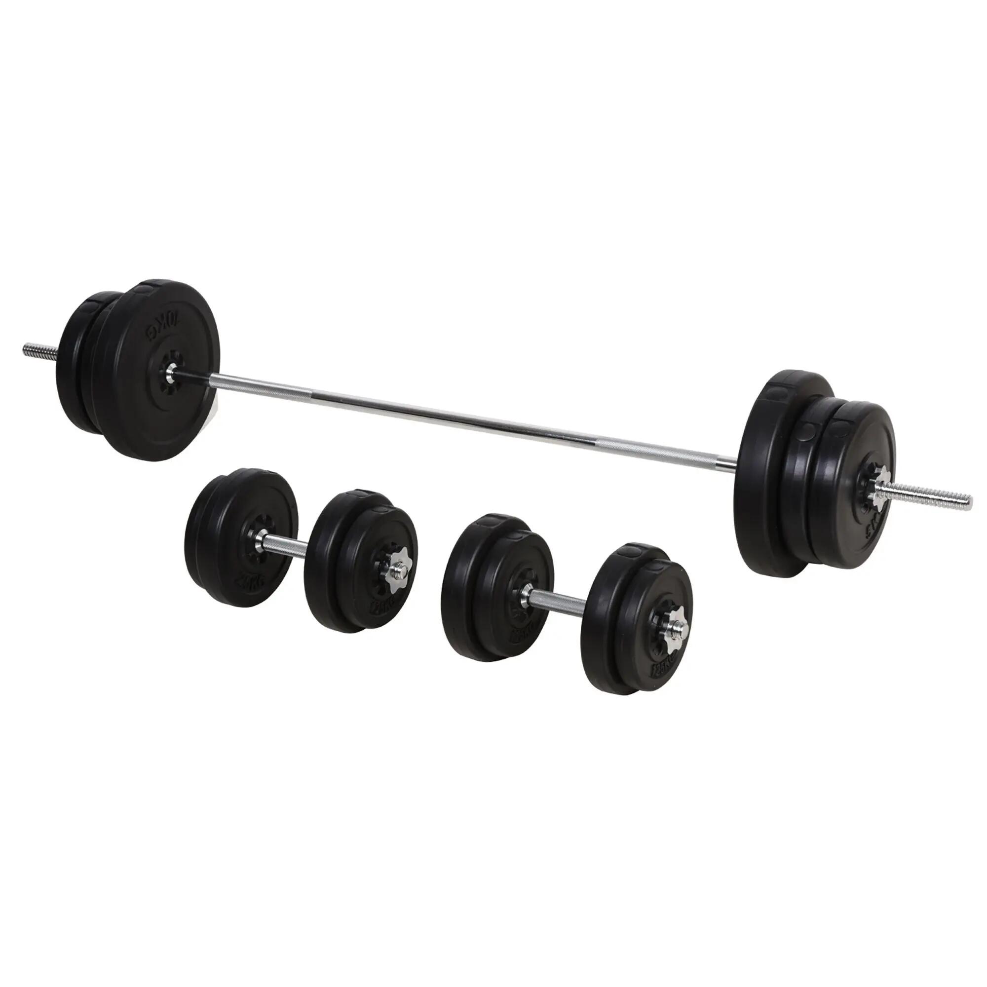 Kit de musculation de 55 kg avec haltères et barre, poids ajustables 2 en 1 avec 2/9