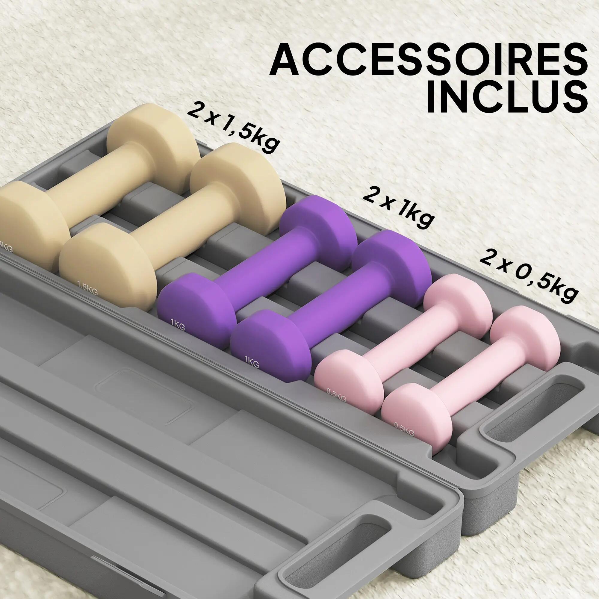 Ensemble d'haltères courtes multicolores total 6 kg avec mallette 6 haltères 0,5 7/9
