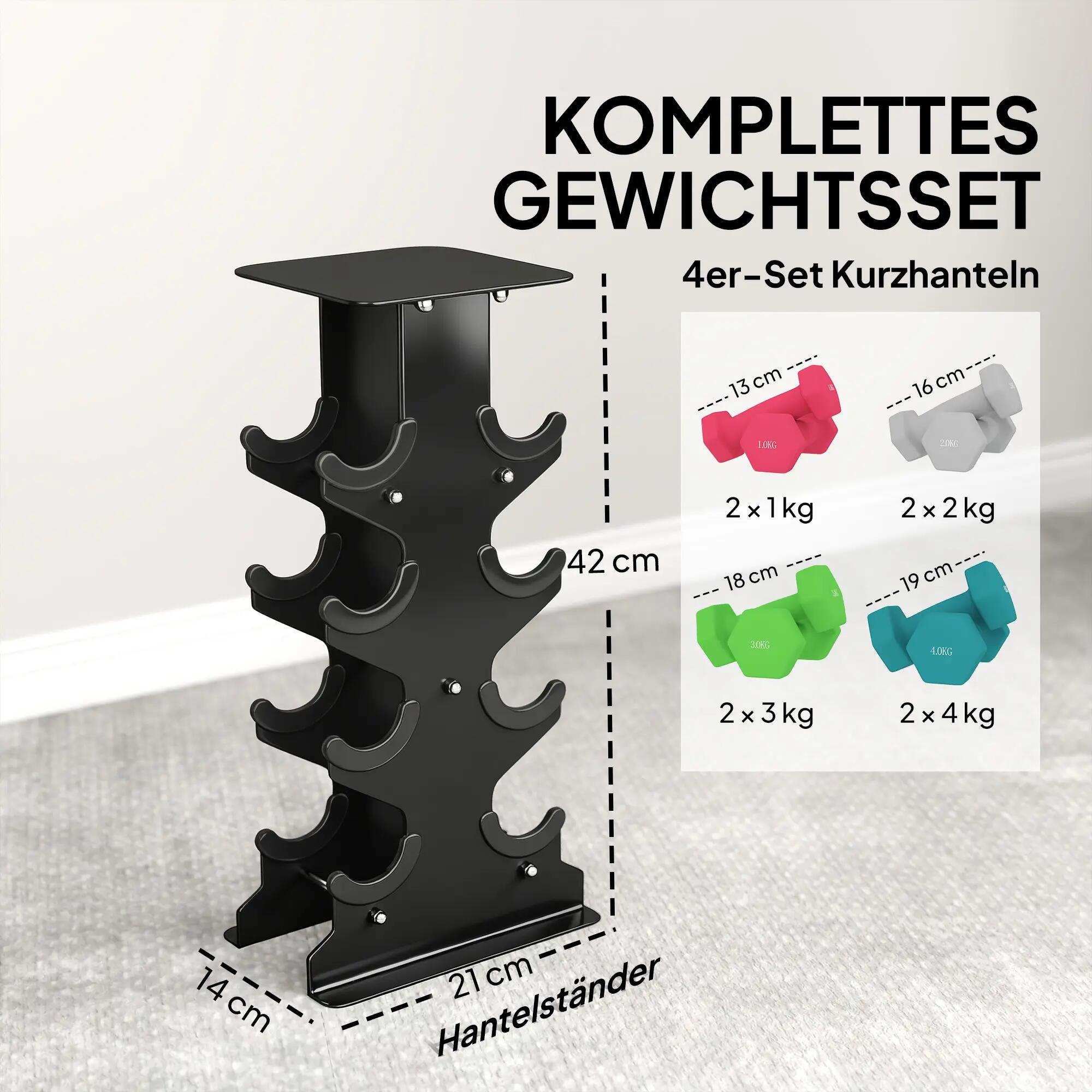 Ensemble d'haltères : 4 paires d'haltères hexagonales de 1 à 4 kg avec support d 6/9