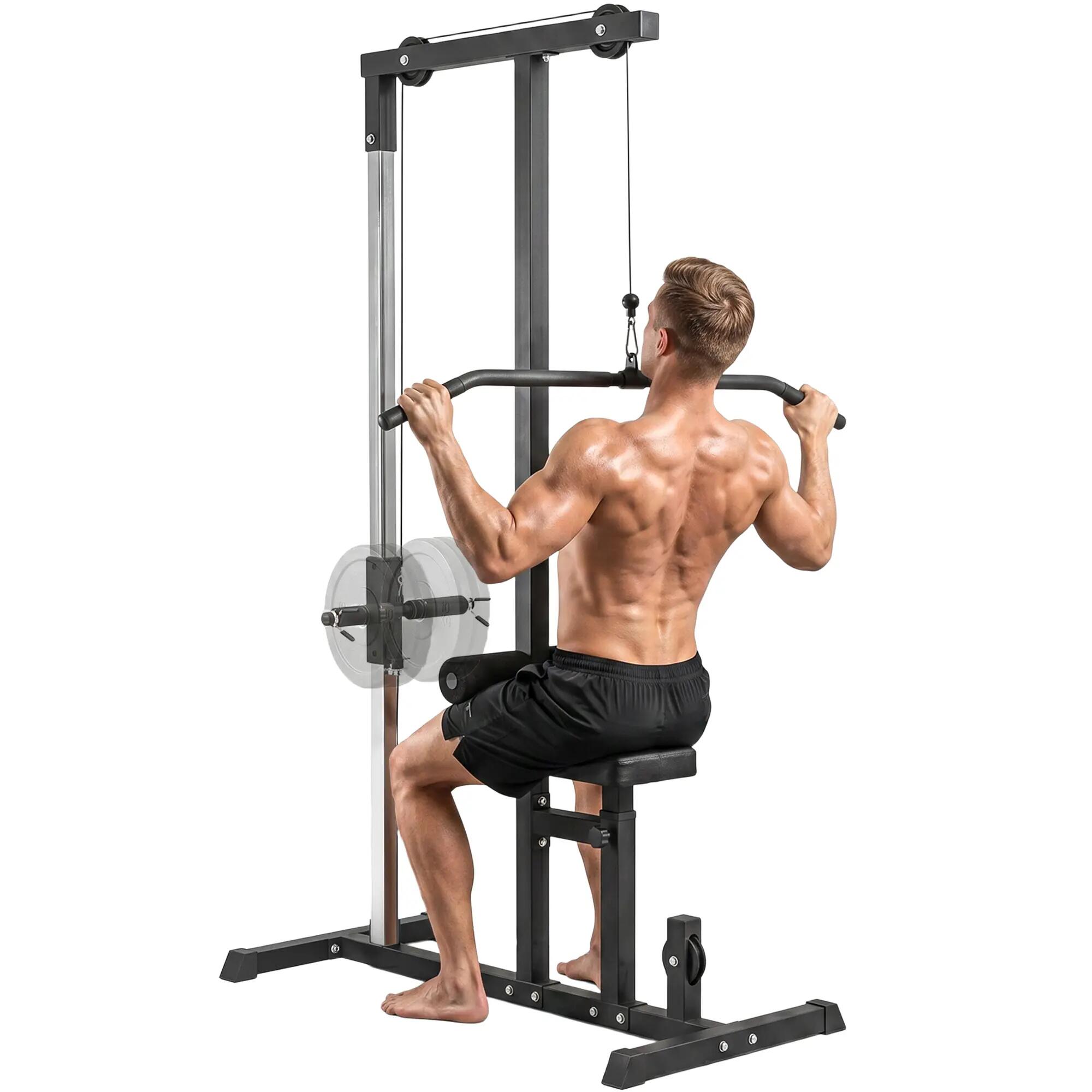 Station de musculation à poulie basse avec banc et câble réglable, acier, 107 x 1/9