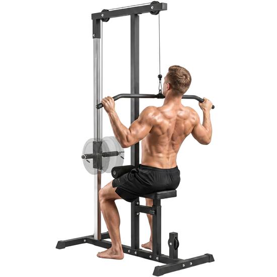 Station de musculation à poulie basse avec banc et câble réglable, acier, 107 x