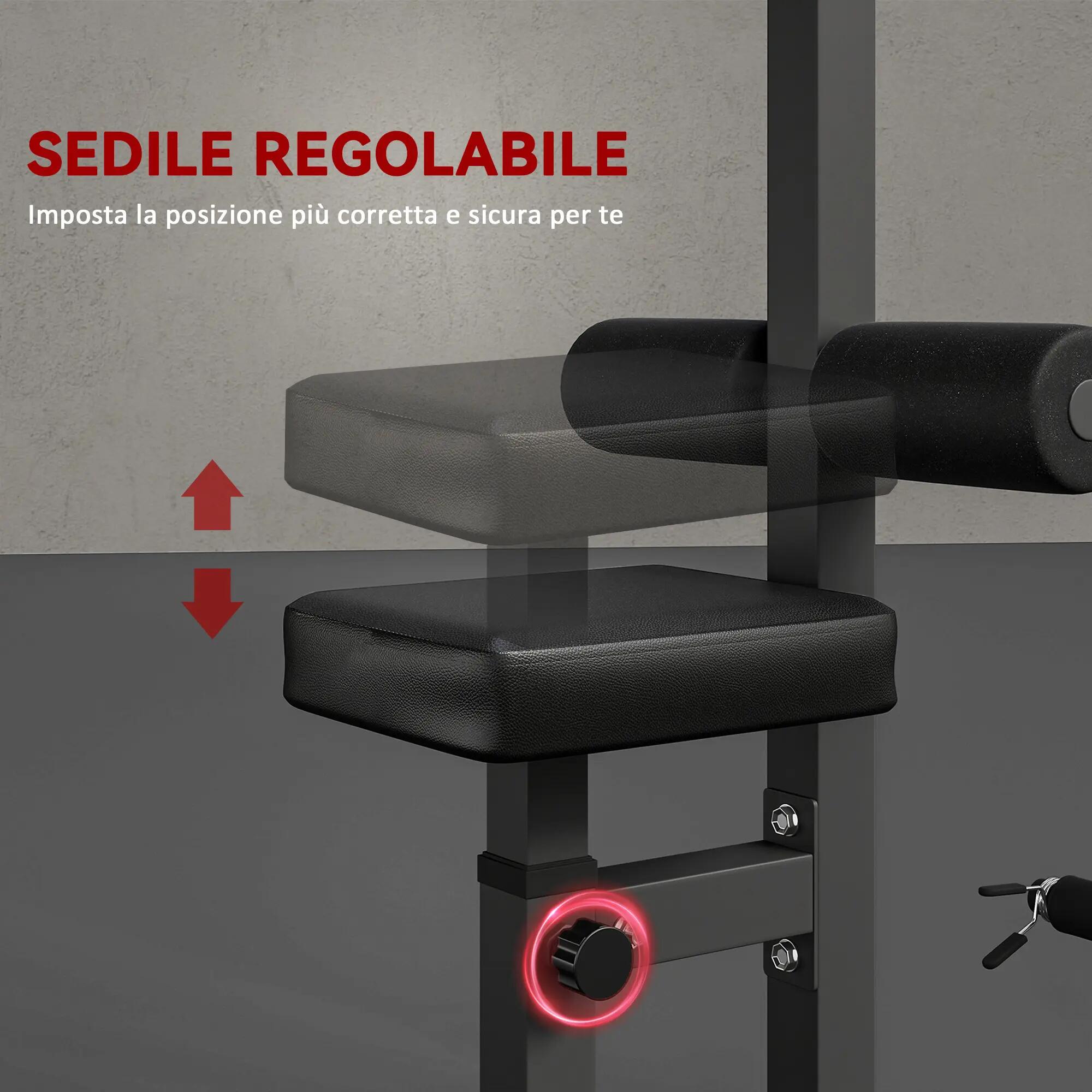 Station de musculation à poulie basse avec banc et câble réglable, acier, 107 x 8/9