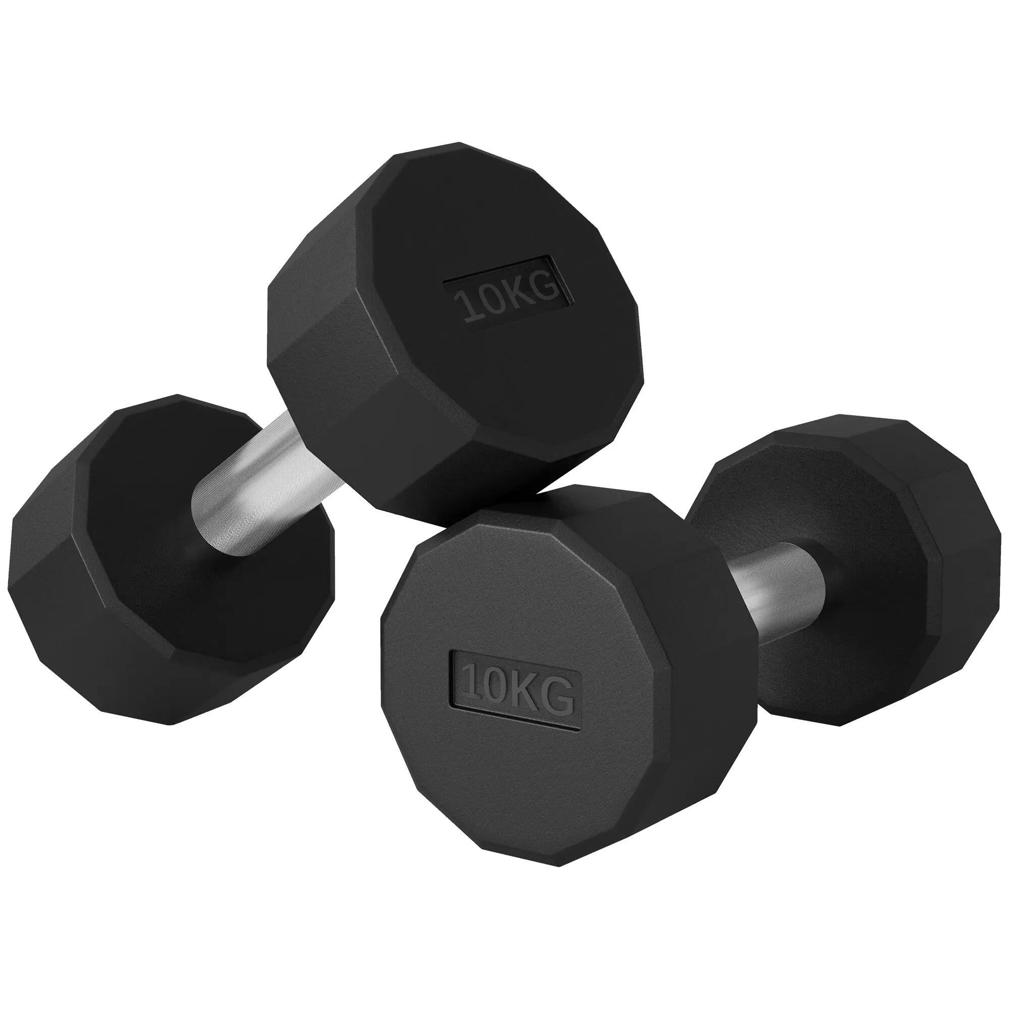 Haltères - cardio training - Unisexe - 10 kg, 12 faces caoutchouc - Noir 2/6