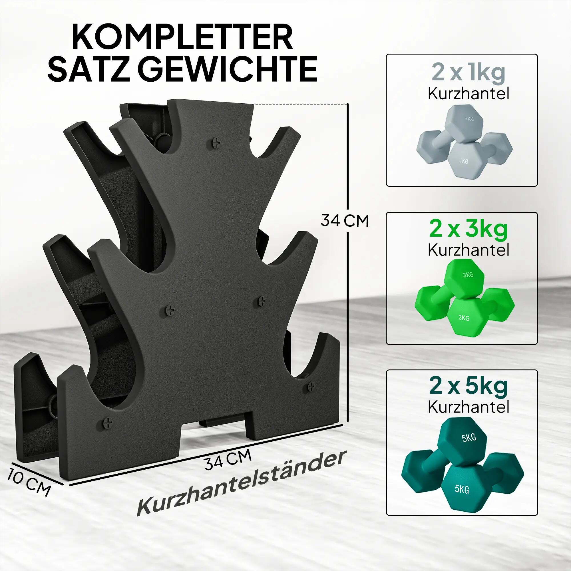 Ensemble d'haltères avec support de rangement, comprenant 6 haltères pour l'entr 6/9