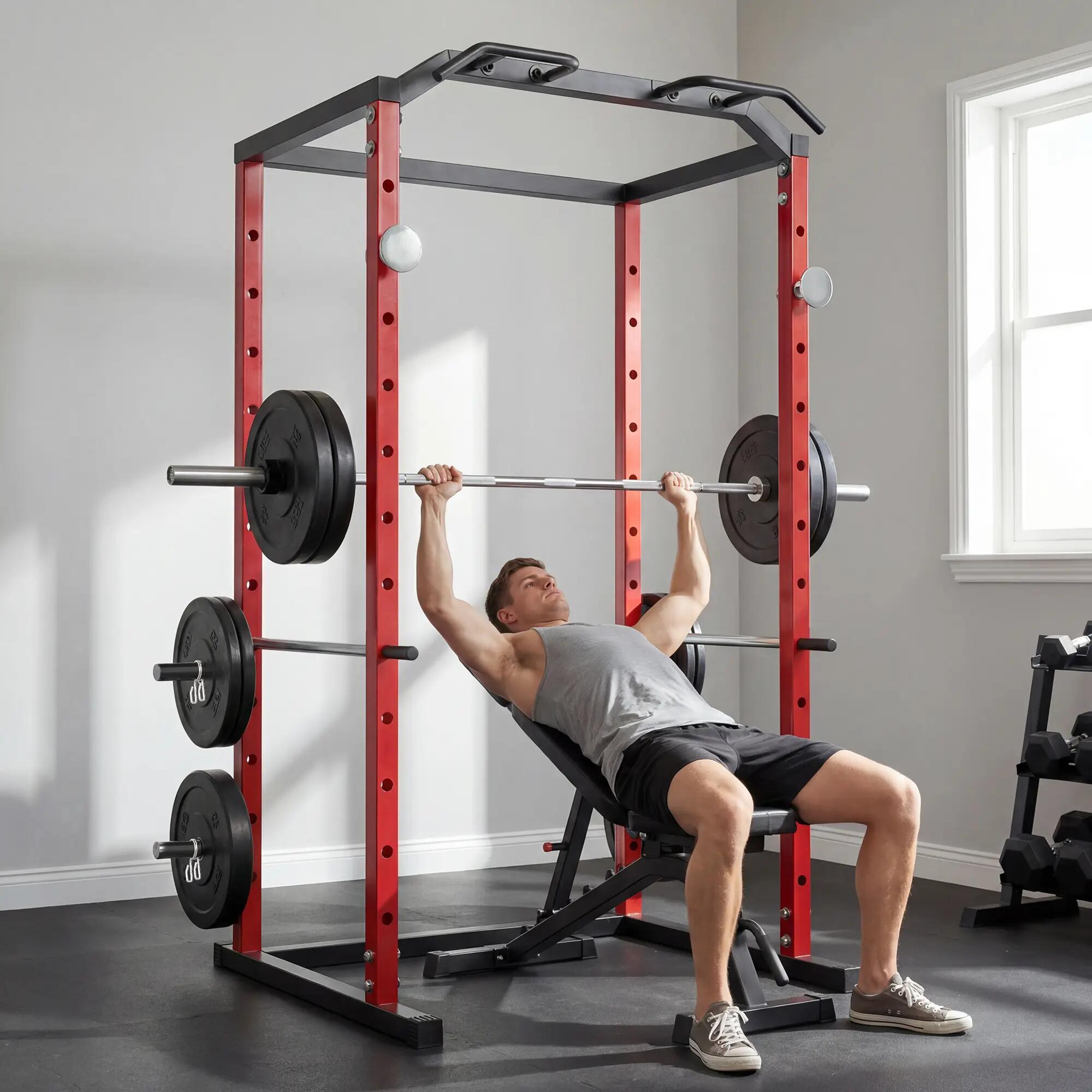 Cage à squats avec barre de traction et station de dips réglable pour salle de s 4/9