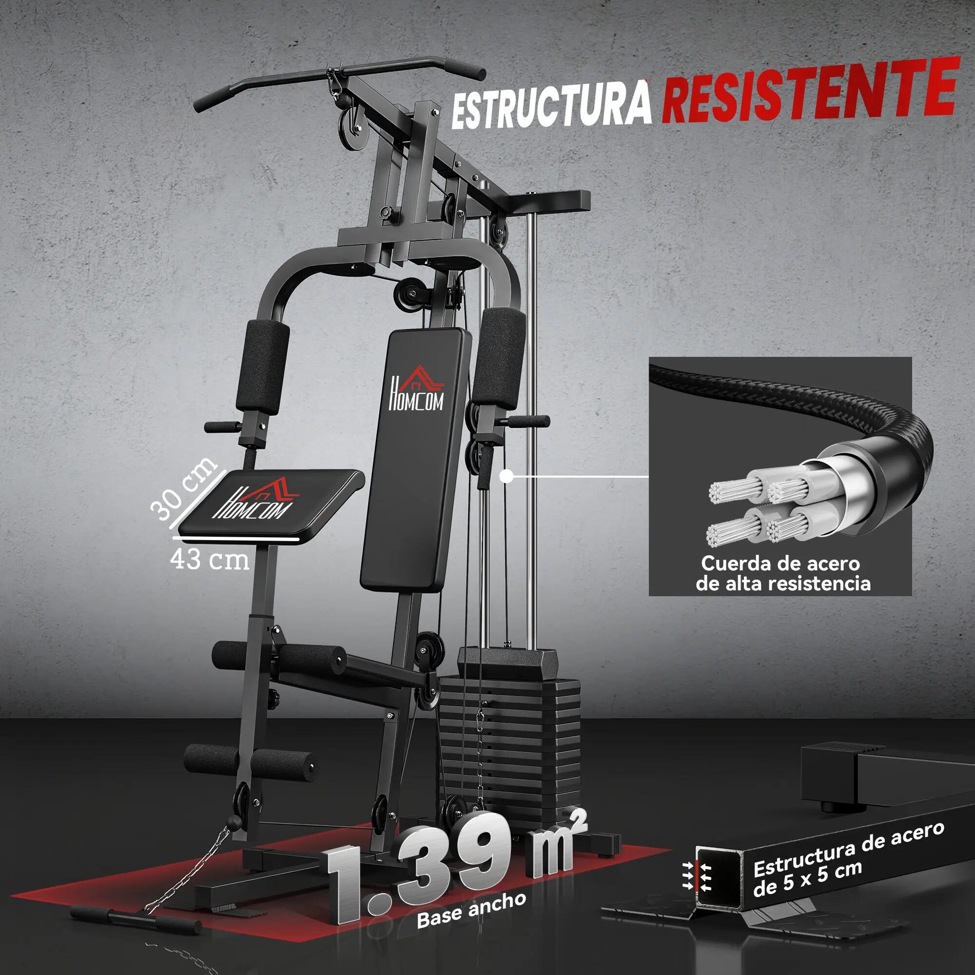 Appareil de musculation avec poids réglables (65 kg), presse pectorale et jambes 8/9