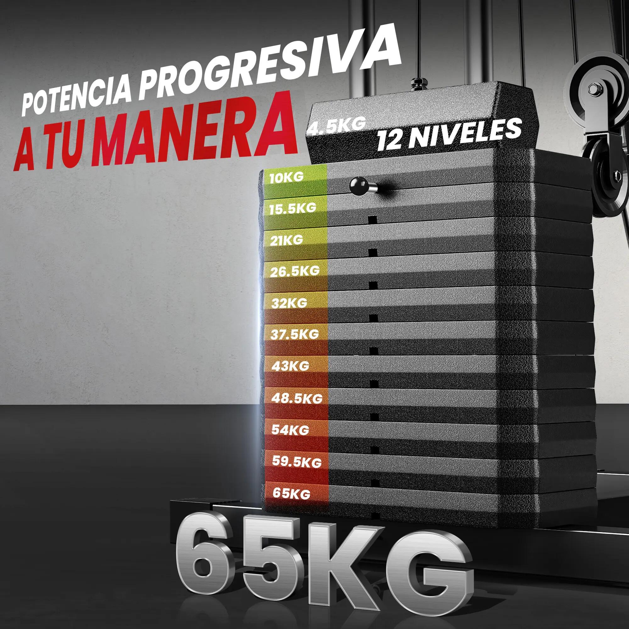 Appareil de musculation avec poids réglables (65 kg), presse pectorale et jambes 7/9