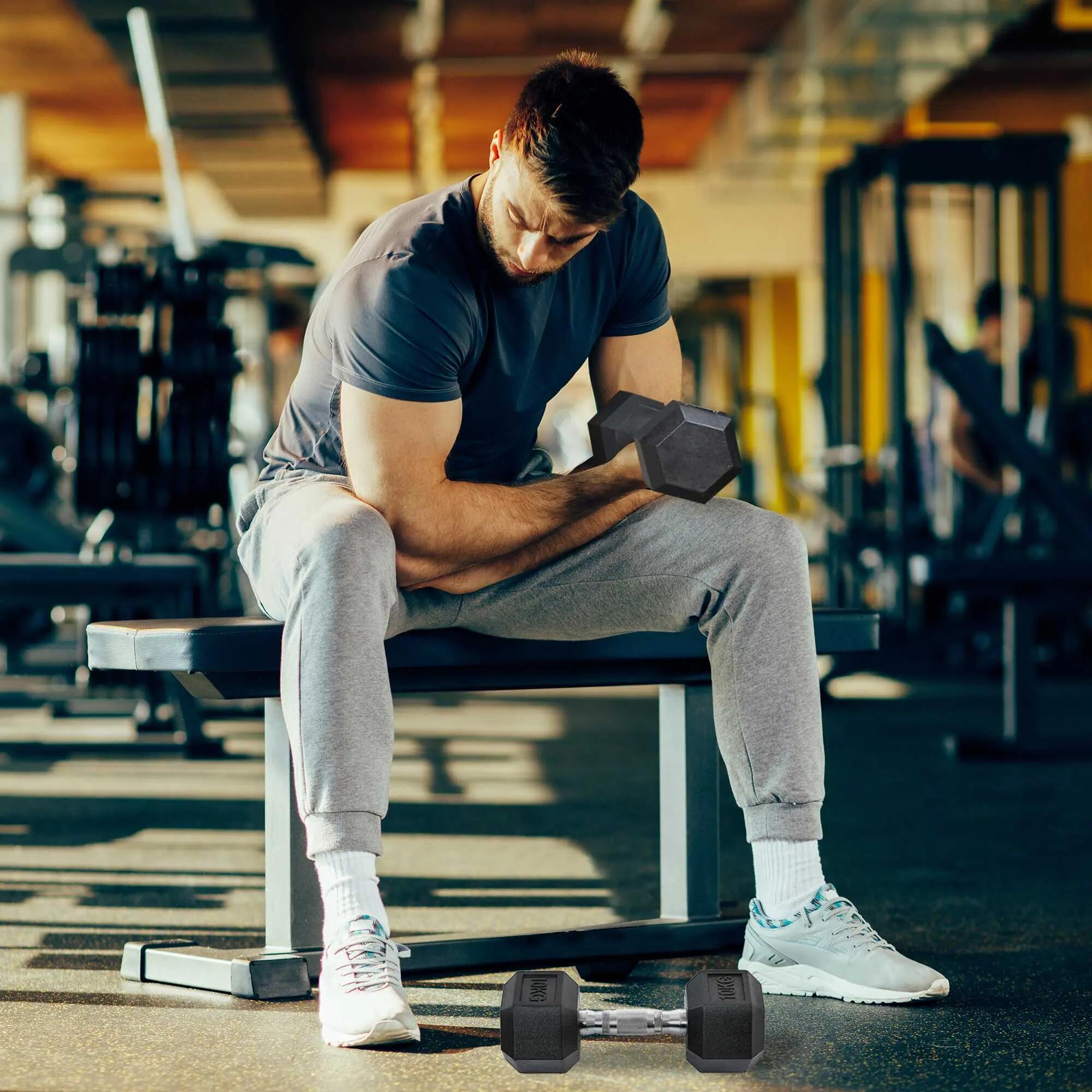 Ensemble d'haltères courtes total 2 x 10 Kg, haltères musculation fitness pour h 3/9