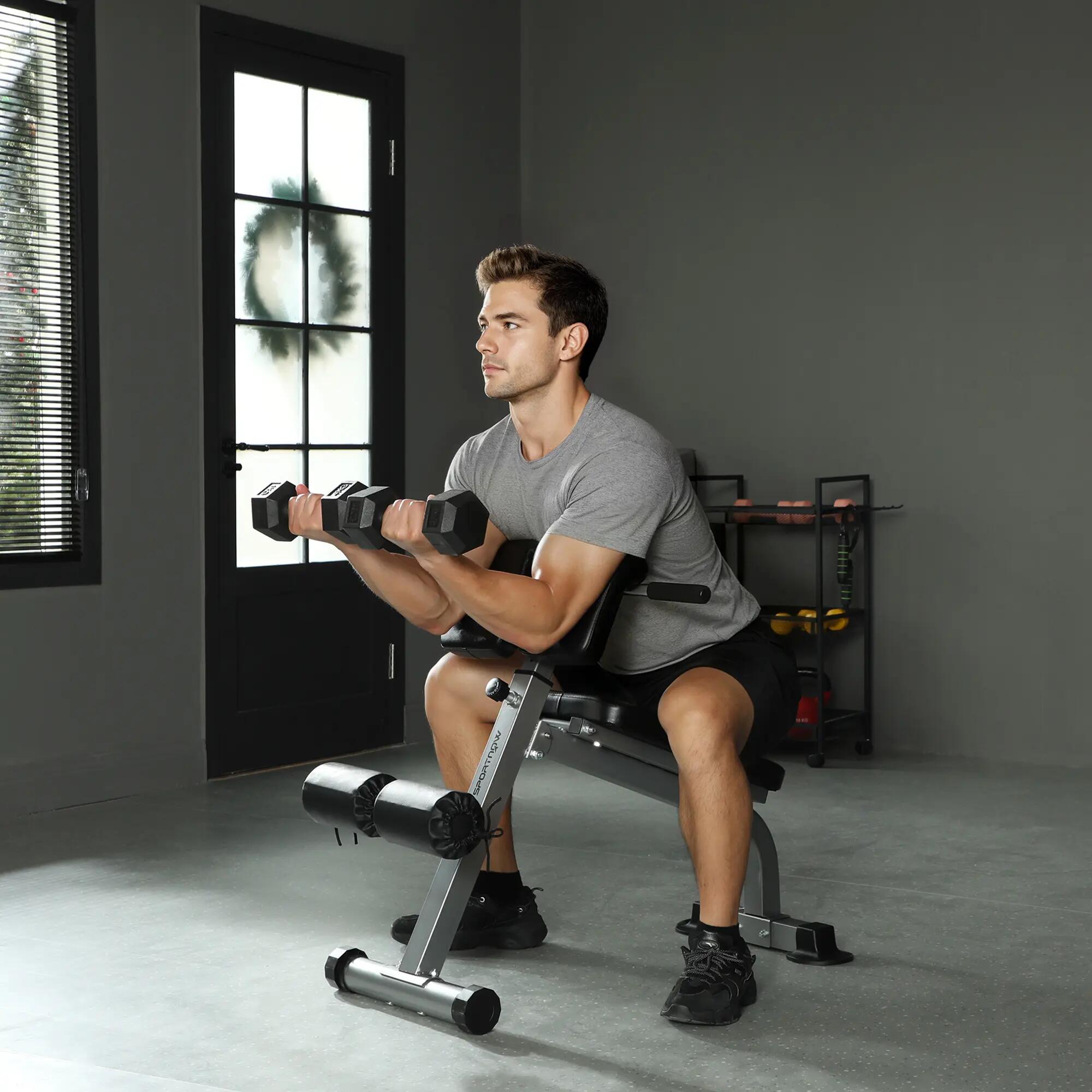 Banc romain multifonctionnel réglable et pliable, capacité de 150 kg, argent 4/9