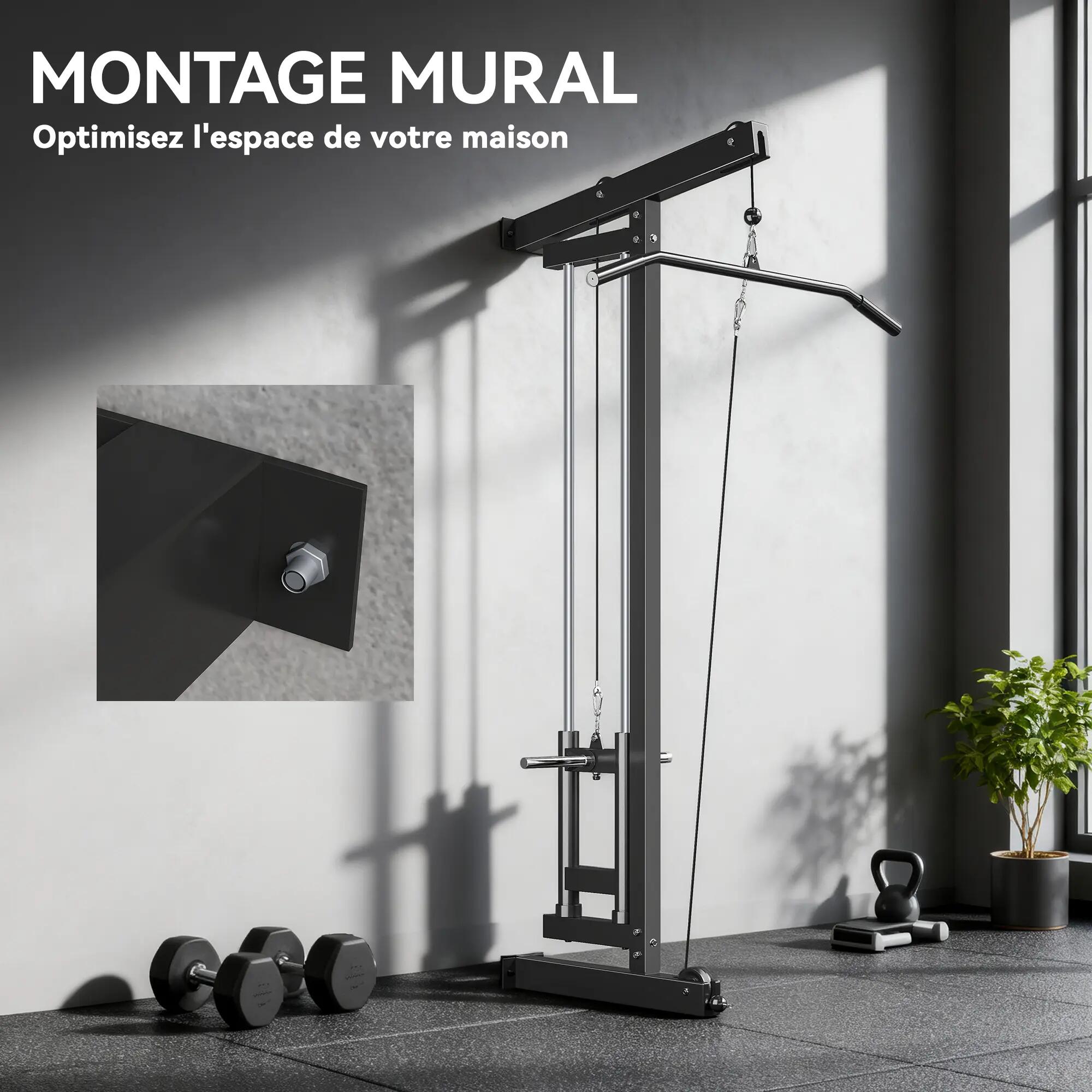Appareil de musculation mural, station de traction, poulie haute et basse, 2 pou 7/9