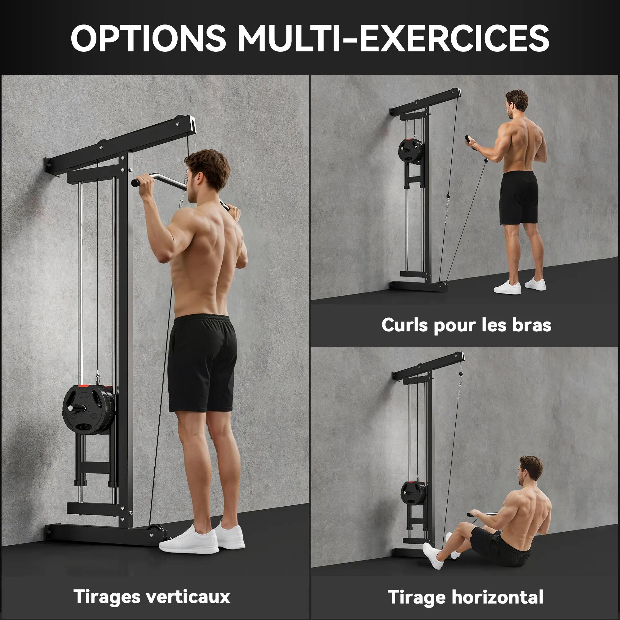 Appareil de musculation mural, station de traction, poulie haute et basse, 2 pou 6/9