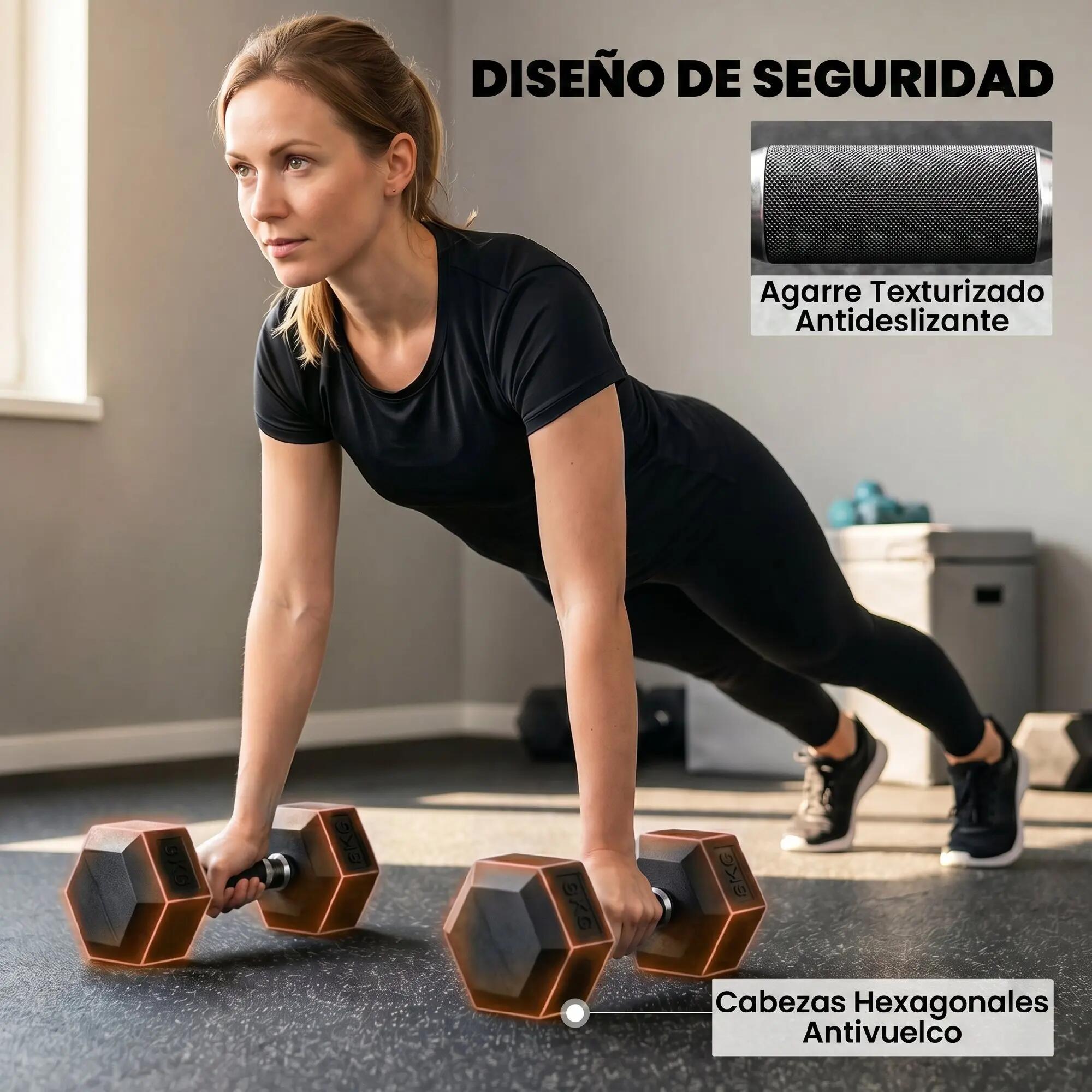 Ensemble d'haltères 2x4kg, 2x6kg et 2x8kg avec support, revêtement en caoutchouc 8/9