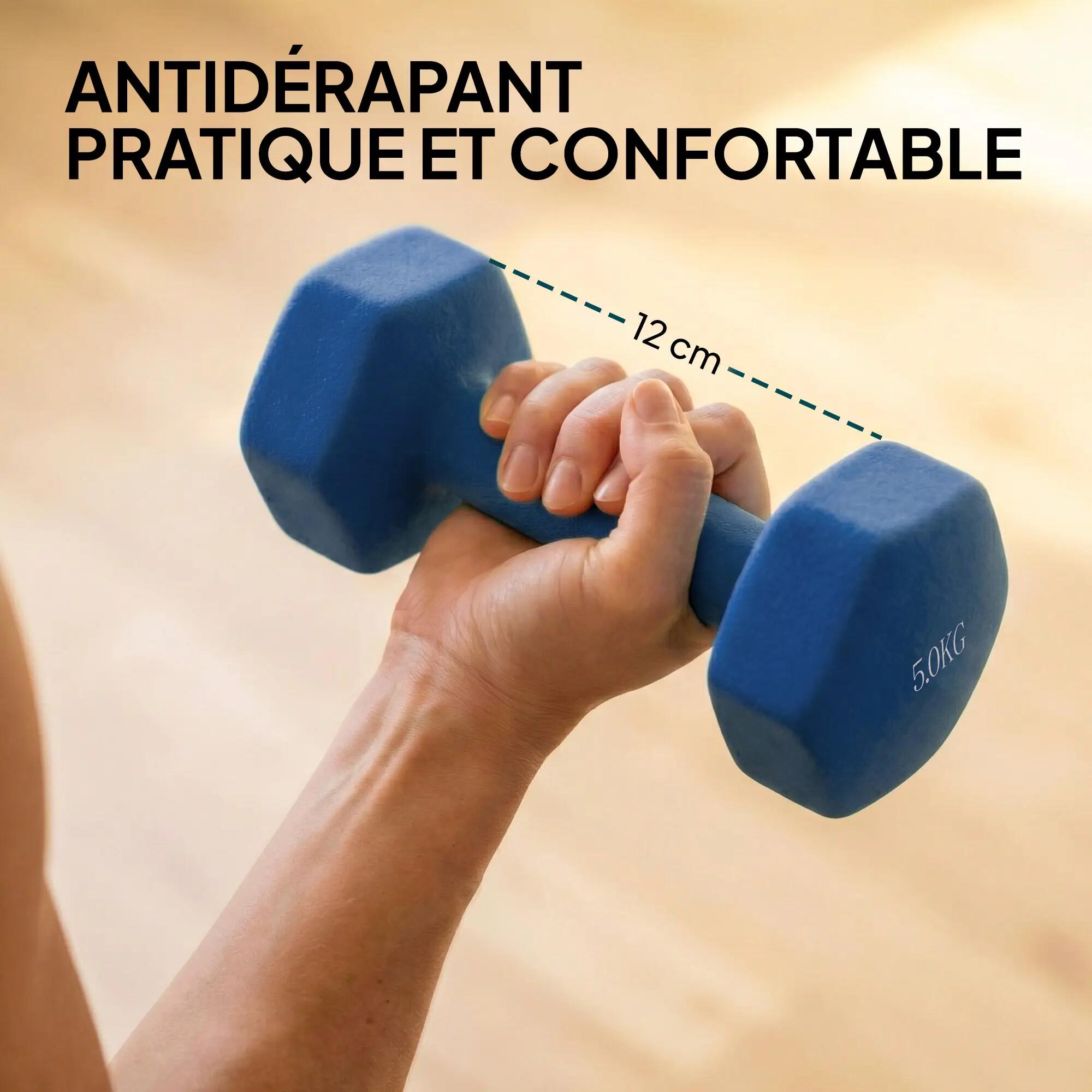 Lot 3 haltères hexagonaux avec support, 2 x 1kg, 2 x 3kg, 2 x 5kg, poignées anti 7/9